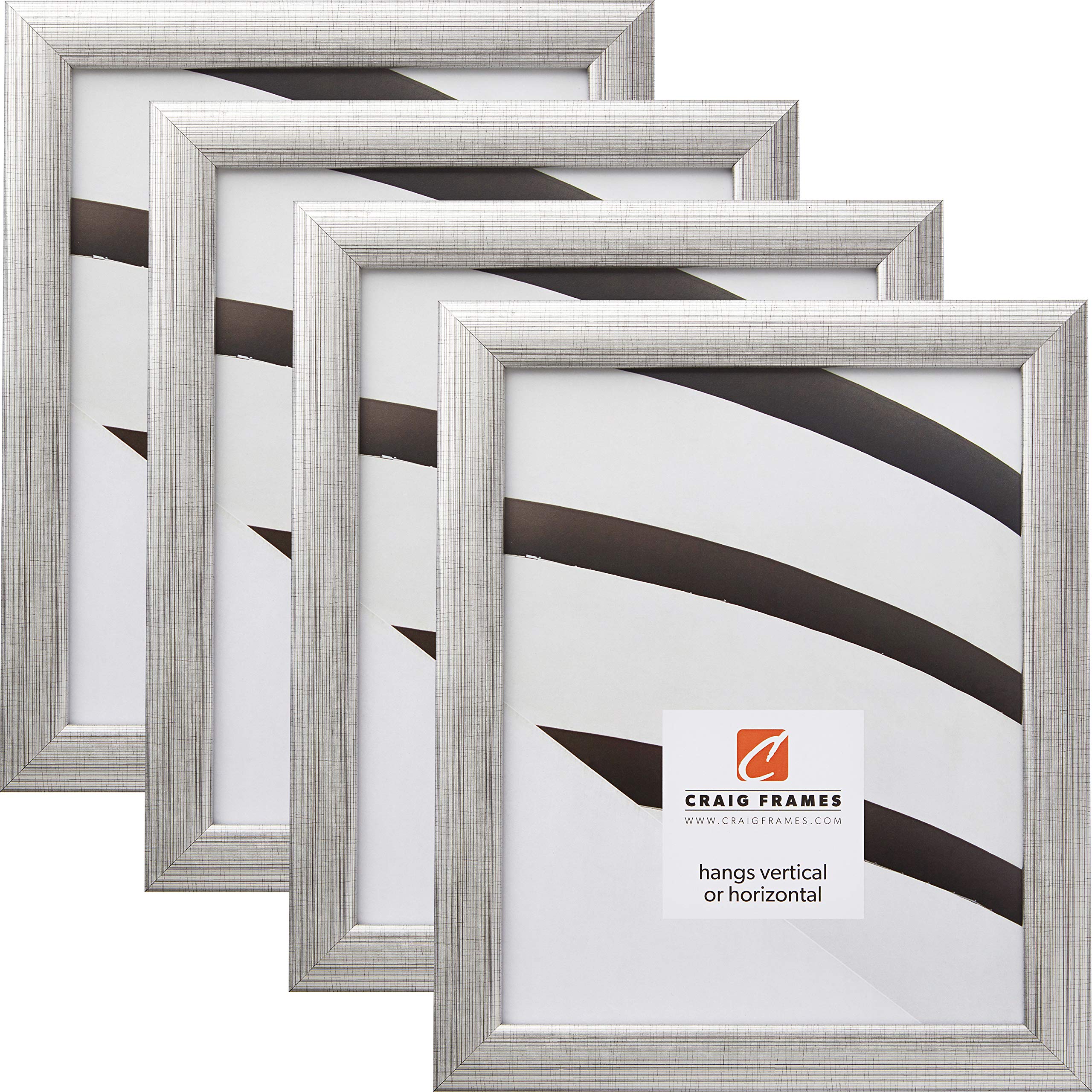 12x12 Inch Picture Frame Set of 4 - Scratched Silver Finish - Craig Frames 23247944 - Perfect for Wall Galleries, Photo Displays & Home Decor