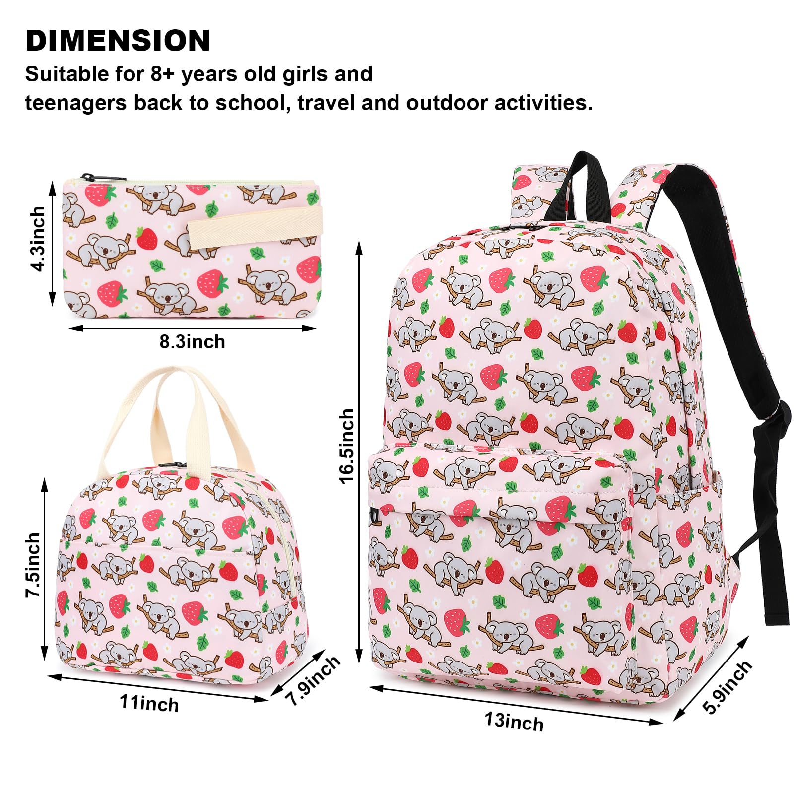 Girls School Backpack Set for Teens - Waterproof Bookbag with Lunch Box & Pencil Case - Perfect for School, Travel & Daily Use