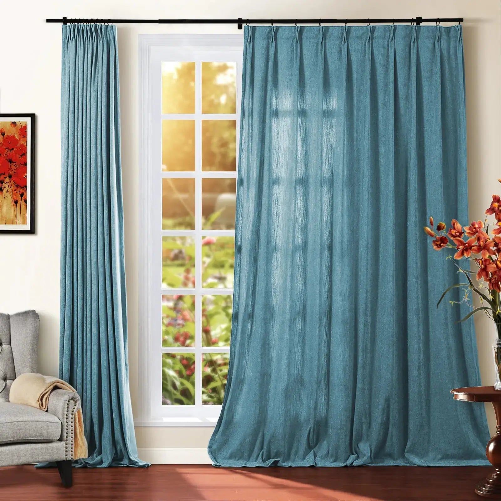 Premium Tino Heavyweight Chenille Pleated Curtains - Elegant Blackout Drapes for Living Room & Bedroom - Soft Textured Thermal Insulated Window Treatments for Home Decor