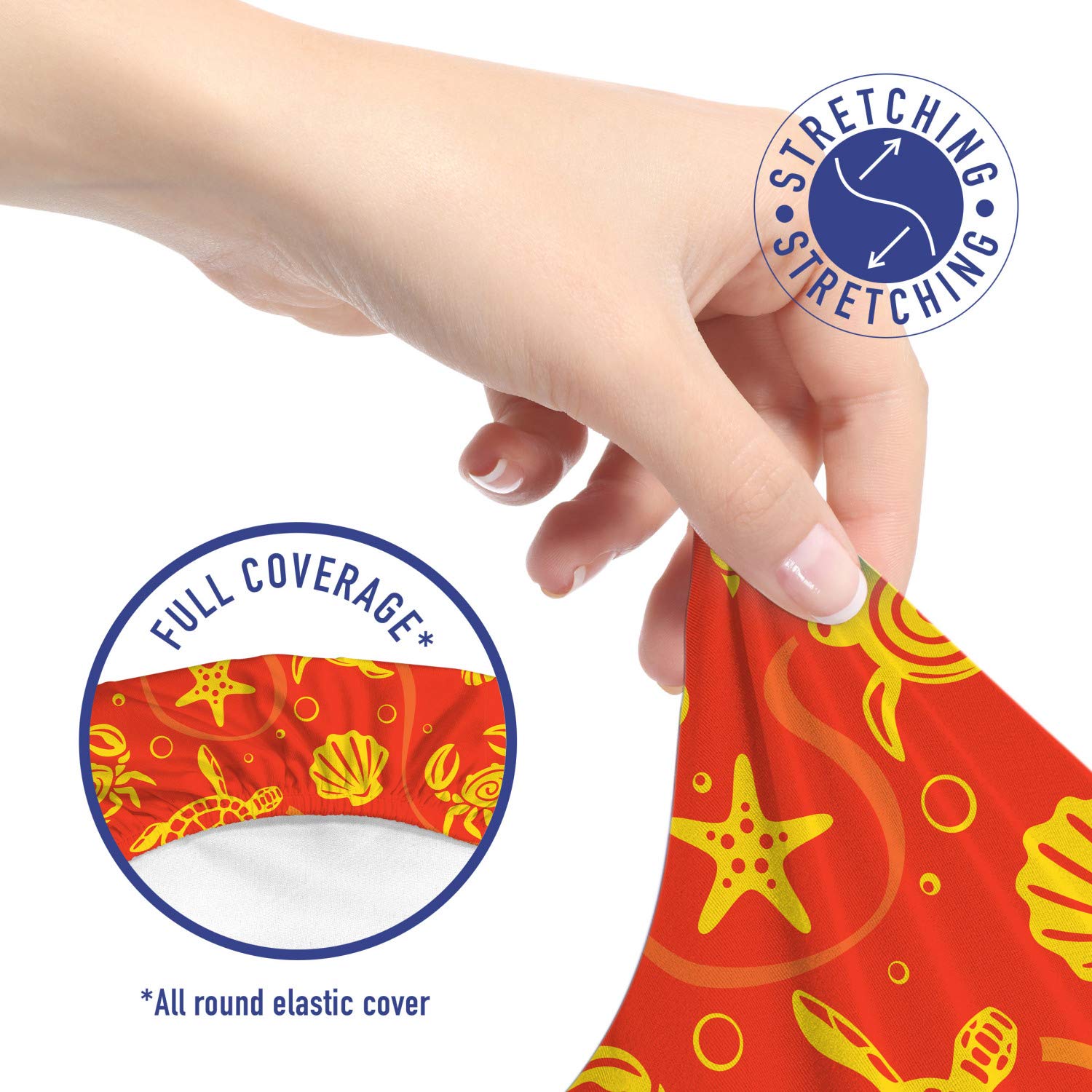 Ambesonne Orange Office Chair Slipcover - Tropical Swimming Turtles & Crabs with Seashells, Bubbles & Starfish Design | Stretchable, Washable Fabric Cover | Standard Size | Burnt Orange & Yellow | Perfect for Home Office, Dorm Room & Coastal Decor