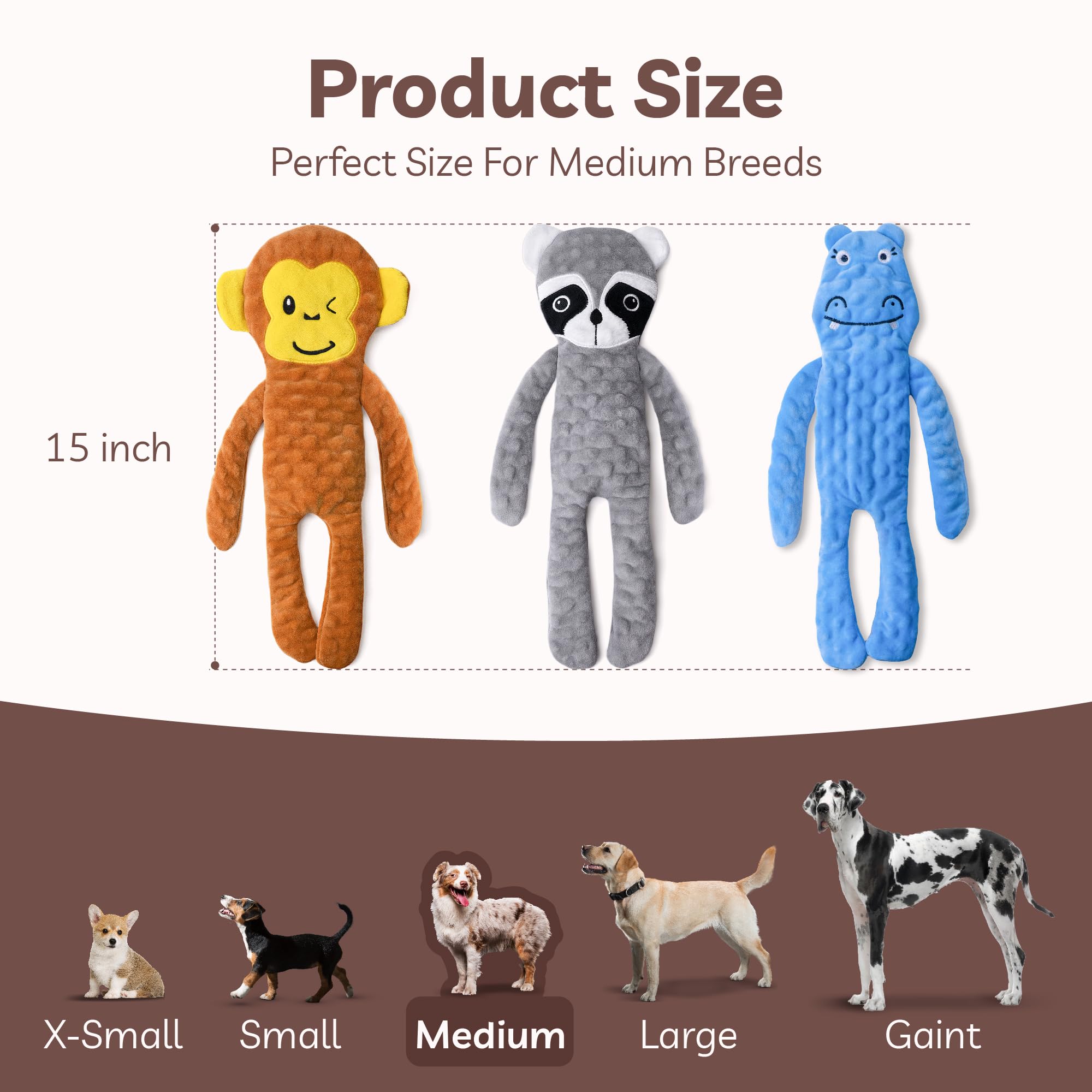SHARLOVY No Stuffing Squeaky Dog Toys for Large Dogs - 3 Pack Crinkle Puppy Teething Chew Toys, Durable Plush Interactive Dog Chews for Aggressive Chewers | Long-Lasting Entertainment for Boredom Relief & Dental Health