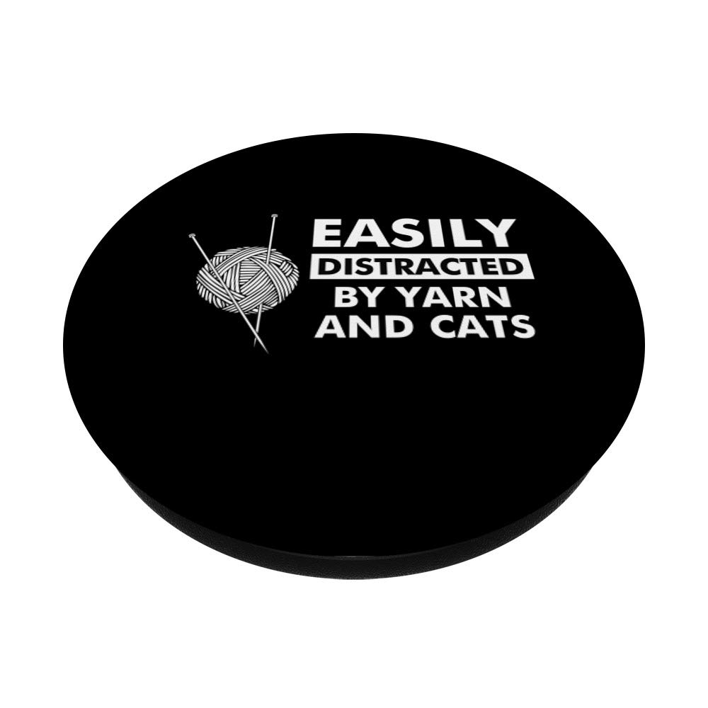 Swappable PopGrip for Cat Lovers - Knitting Themed Phone Grip with Yarn & Cats Design | Perfect for Knitters, Crafters & Feline Enthusiasts