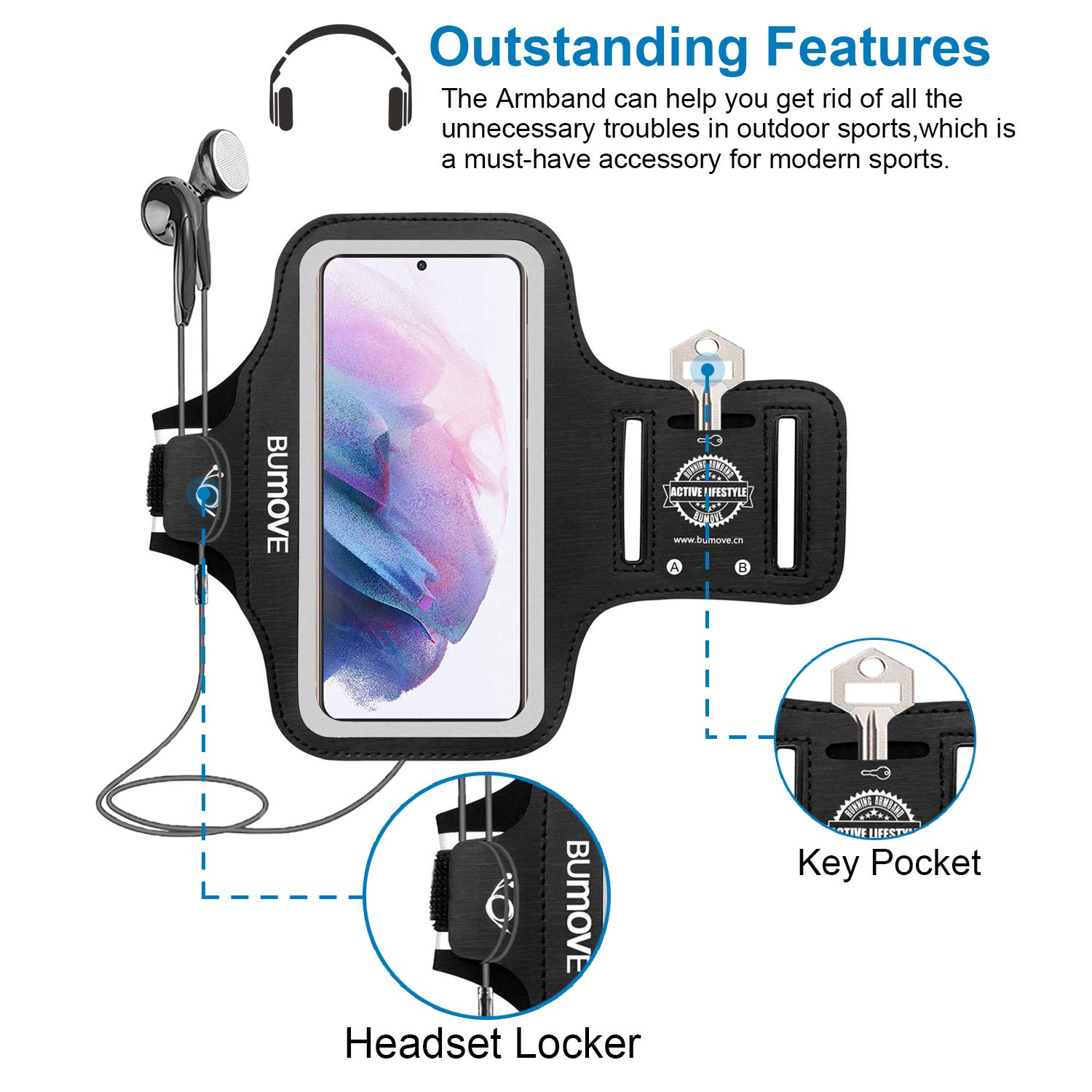 Samsung Galaxy S25/S24/S23/S22/S21/S20/S10 Running Armband with Card Holder - Adjustable Phone Armband for Gym, Workouts, Jogging & Sports (Black) - Perfect for Running, Cycling, Fitness Training & Outdoor Activities