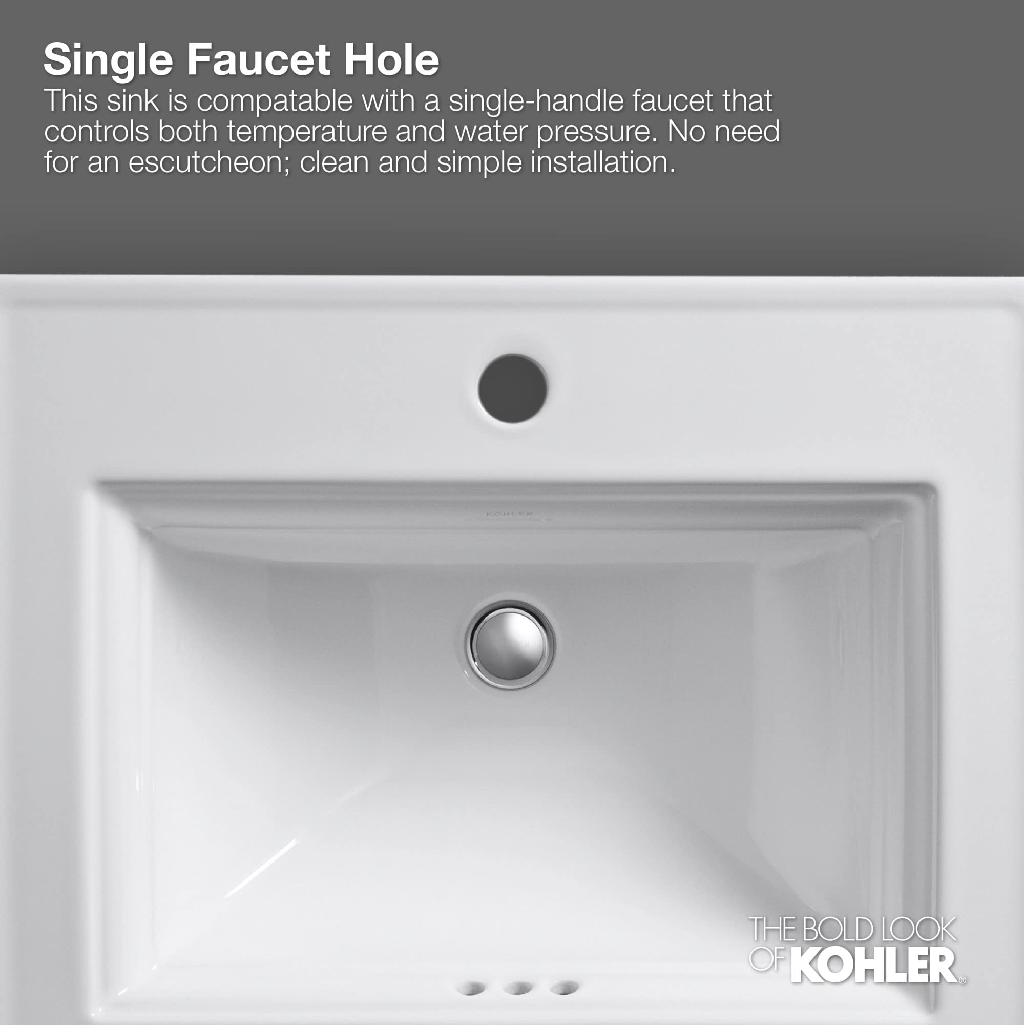 KOHLER Tresham® Rectangular Drop-In Bathroom Sink with Single Faucet Hole - Modern Vanity Sink for Bathroom Remodeling & Home Upgrade