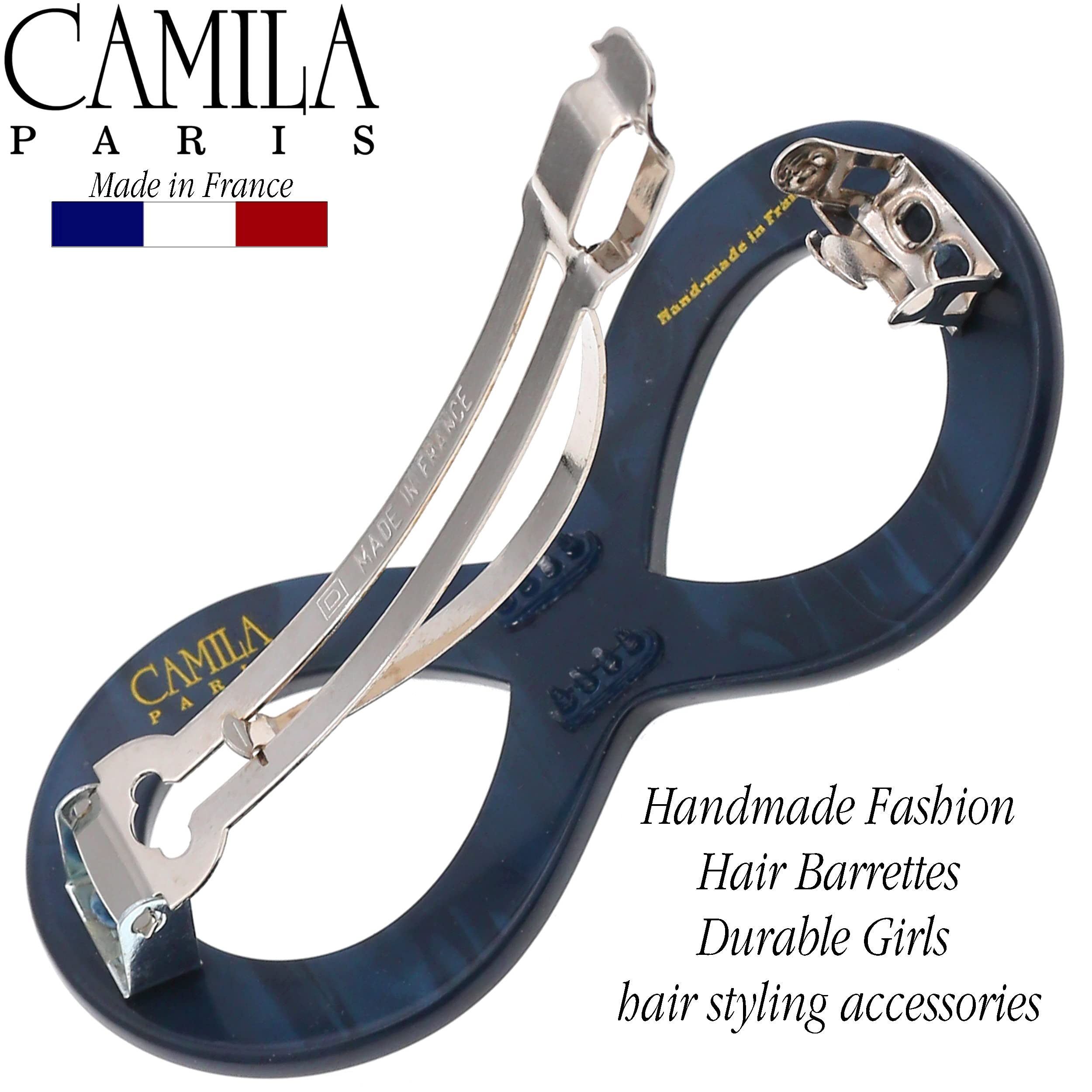 Camila Paris CP3275 French Hair Barrette Clip for Women & Girls - Handmade Blue Strong Hold Grip Hair Accessory | No Slip, Durable Hair Clip for Styling | Made in France | Perfect for School, Work, Weddings & Everyday Use