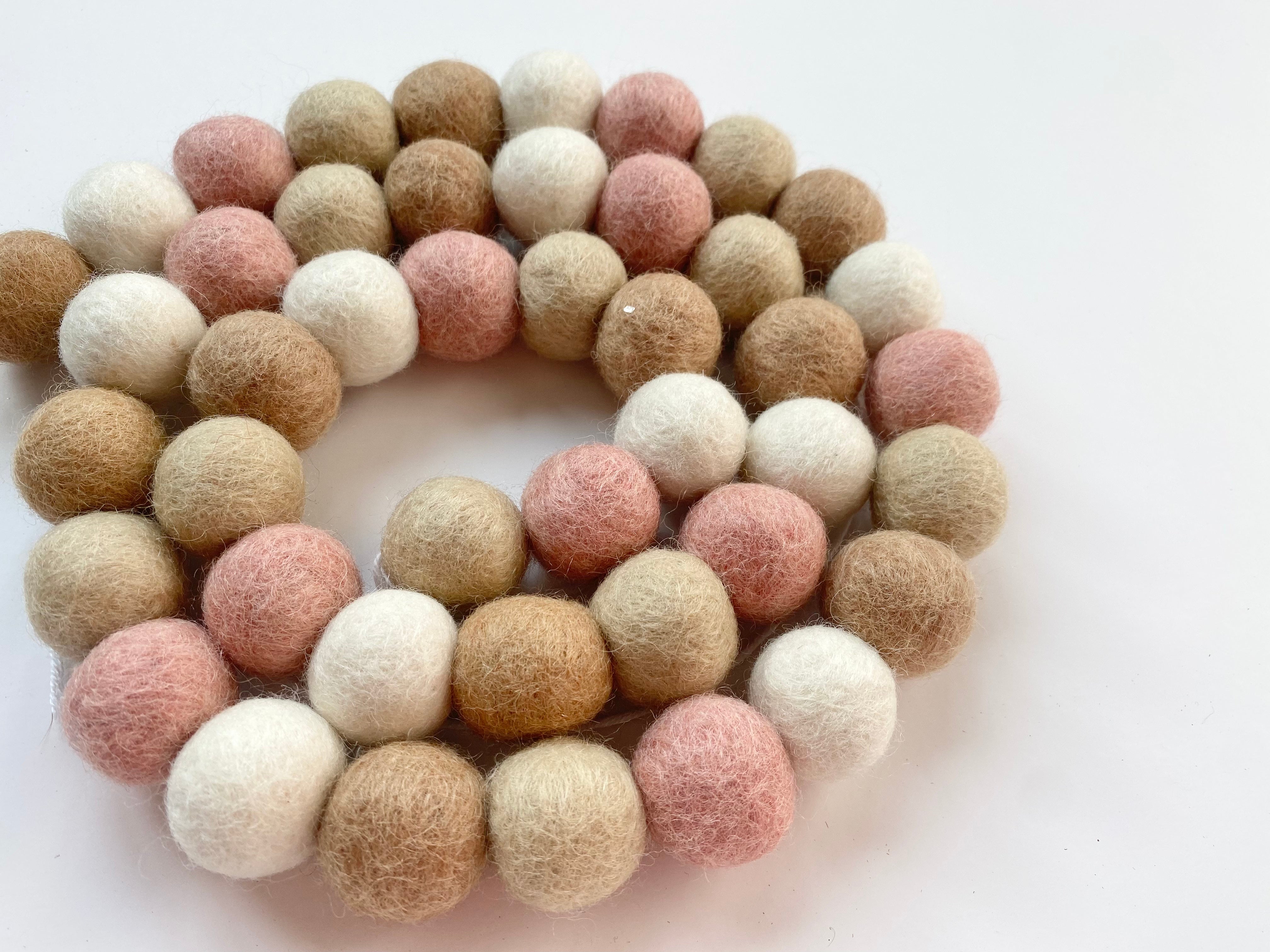 Blush + Neutral Felt Ball Garland - Boho Nursery Decor, Baby Shower Backdrop, Wedding Arch Decoration, DIY Home Party Decor