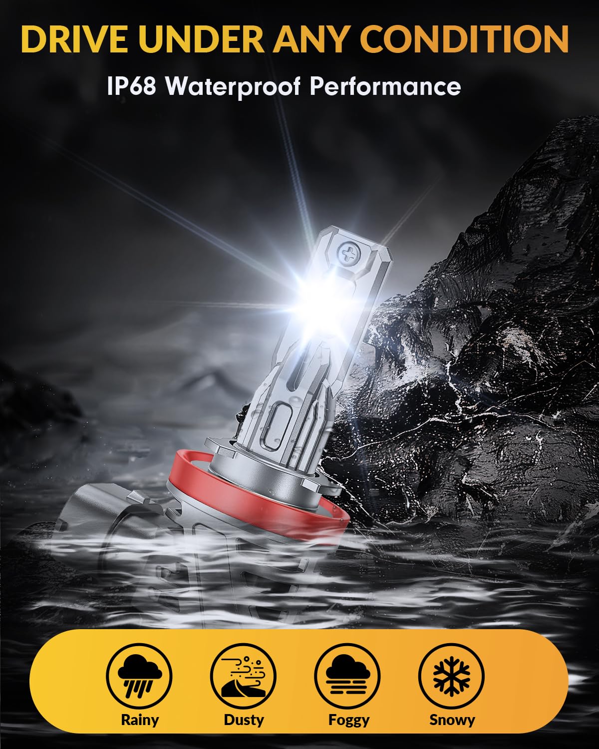 Forenner Upgraded H11 9005 LED Bulbs Combo - 52000LM 800% Brighter H11/H9/H8 9005/HB3 Headlight Bulbs, Plug-N-Play with Cooling Fan, CANBUS Ready, Non-Polarity, IP68 Waterproof Fog Lights (Pack of 4) - Perfect for Night Driving, Off-Roading & Extreme Weather Conditions
