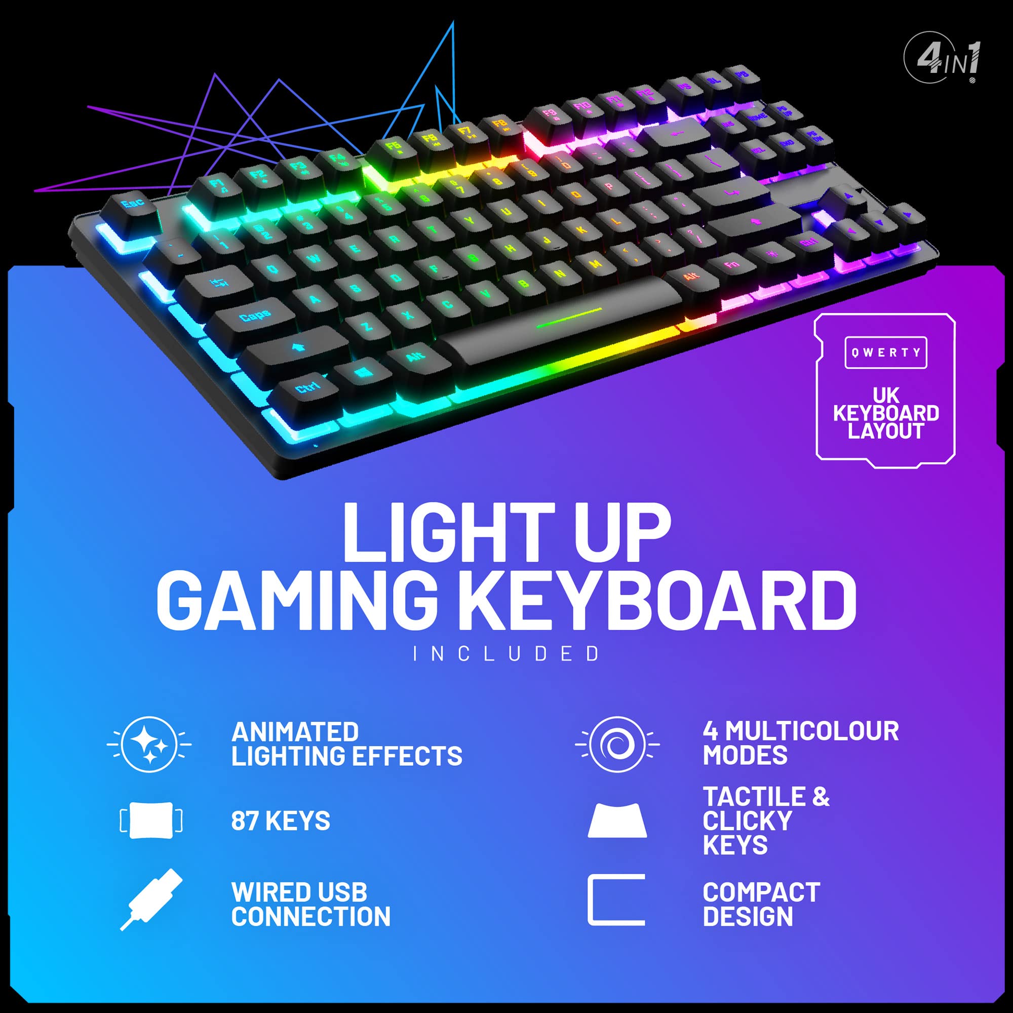 STEALTH 4-in-1 RGB Gaming Bundle for PC & Console - Backlit Keyboard, Gaming Mouse, Headset with Mic & Large Mouse Pad - Perfect for Esports, Streaming & Home Gaming Setup