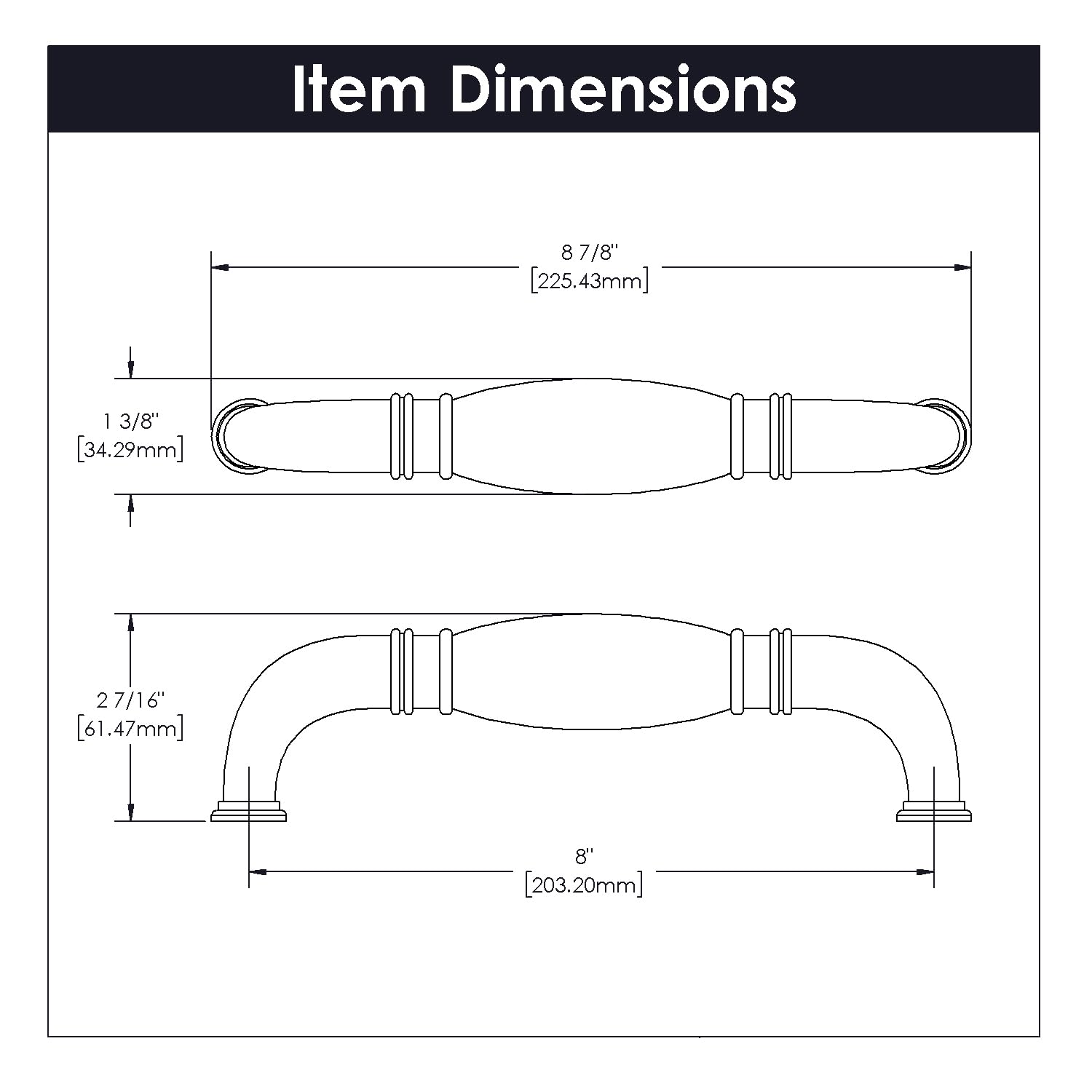 Luxury Black Nickel Cabinet Handles - 8 Inch Hole Center for Kitchen & Dresser Drawers