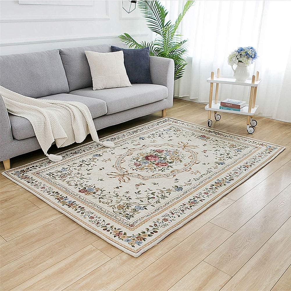 Ukeler 7.5x5.2 Feet Non-Shedding Cotton Area Rug - Rustic Floral Design for Living Room & Bedroom Decor | Euro Romance Style Accent Carpet | Perfect for Home, Office or Dorm Room