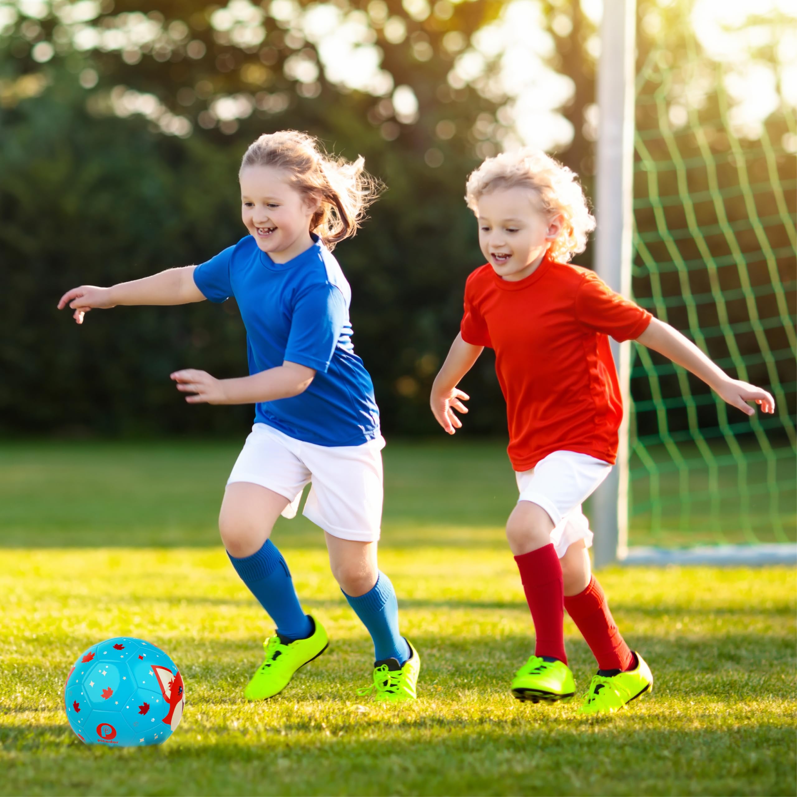 **Best Kids Soccer Ball Size 3 for Boys & Girls Ages 5-7 - Cute Cartoon Fox Design - Indoor & Outdoor Football with Air Pump - Perfect Birthday Gift for Toddlers (Blue Smile Fox) - Great for Backyard Play, School PE & Youth Soccer Practice**