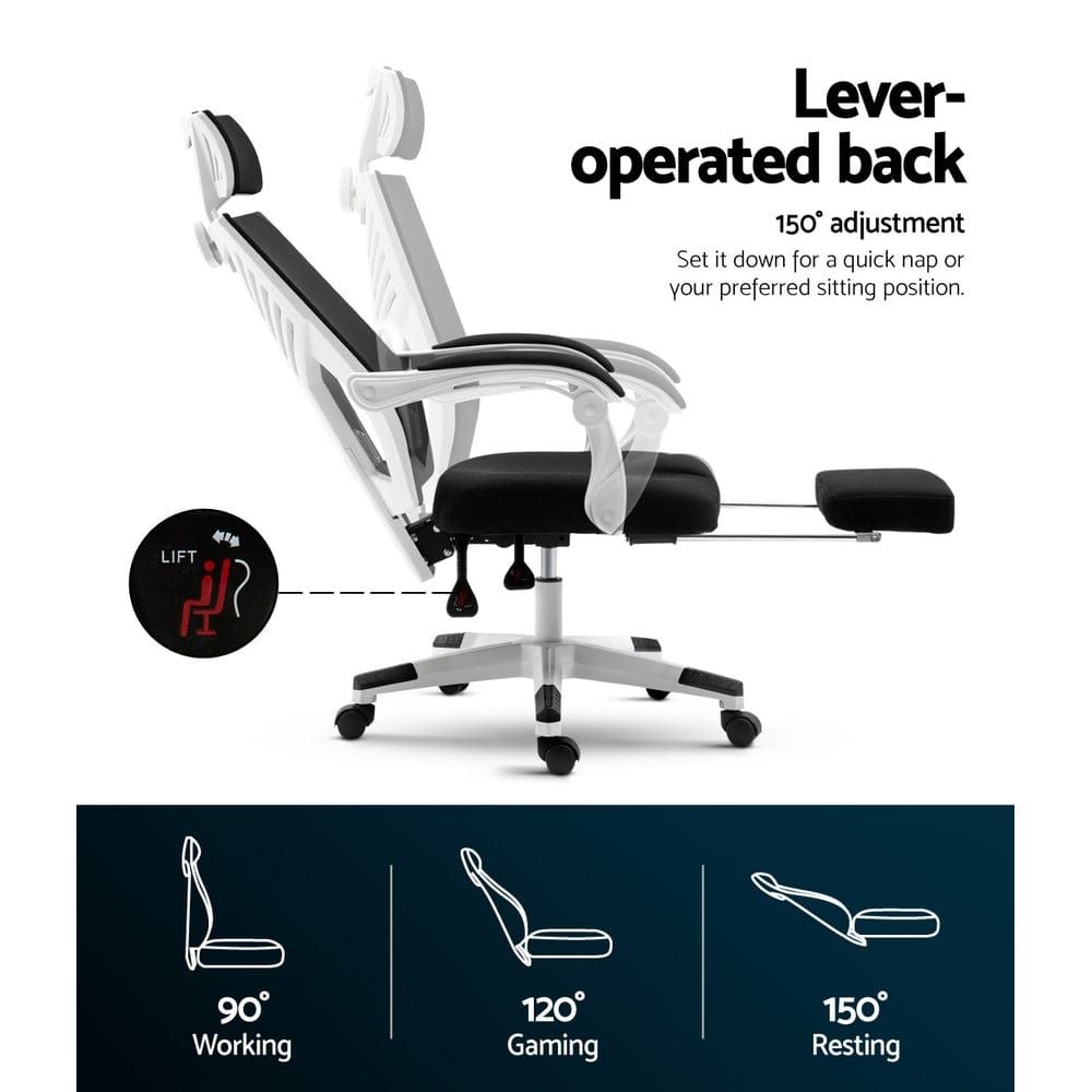 Artiss Ergonomic Mesh Office Chair with Adjustable Recliner - Black & White - Perfect for Home Office, Gaming & Workspace Comfort