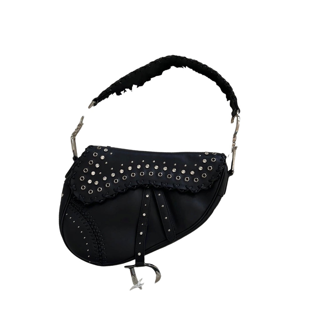 Dior Love & Peace Limited Edition Black Leather Saddle Bag for Women - Luxury Designer Handbag for Parties, Dating & Special Occasions