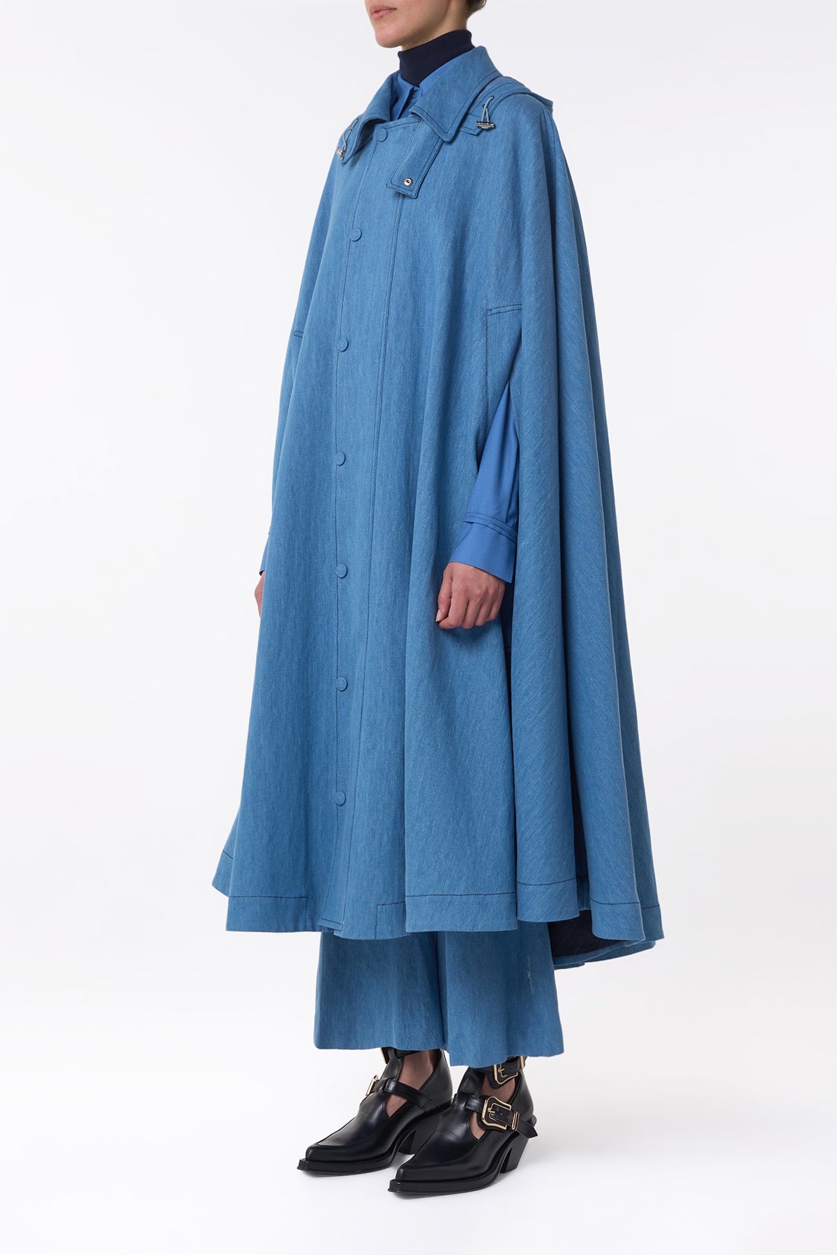 Sway Parker Light Blue Recycled Cotton Linen Denim Cape - Stylish & Eco-Friendly Outerwear for Women | Perfect for Casual Outings, Beach Cover-Ups & Boho Fashion