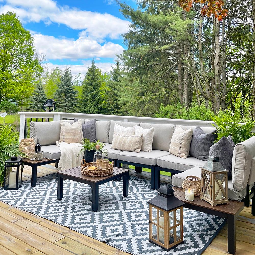 6-Piece Outdoor Patio Furniture Set - Metal Sectional Sofa with 2 Single Chairs, Loveseat, Coffee Table & Side Table (Beige Grey) - Perfect for Backyard, Garden, Poolside & Patio Relaxation