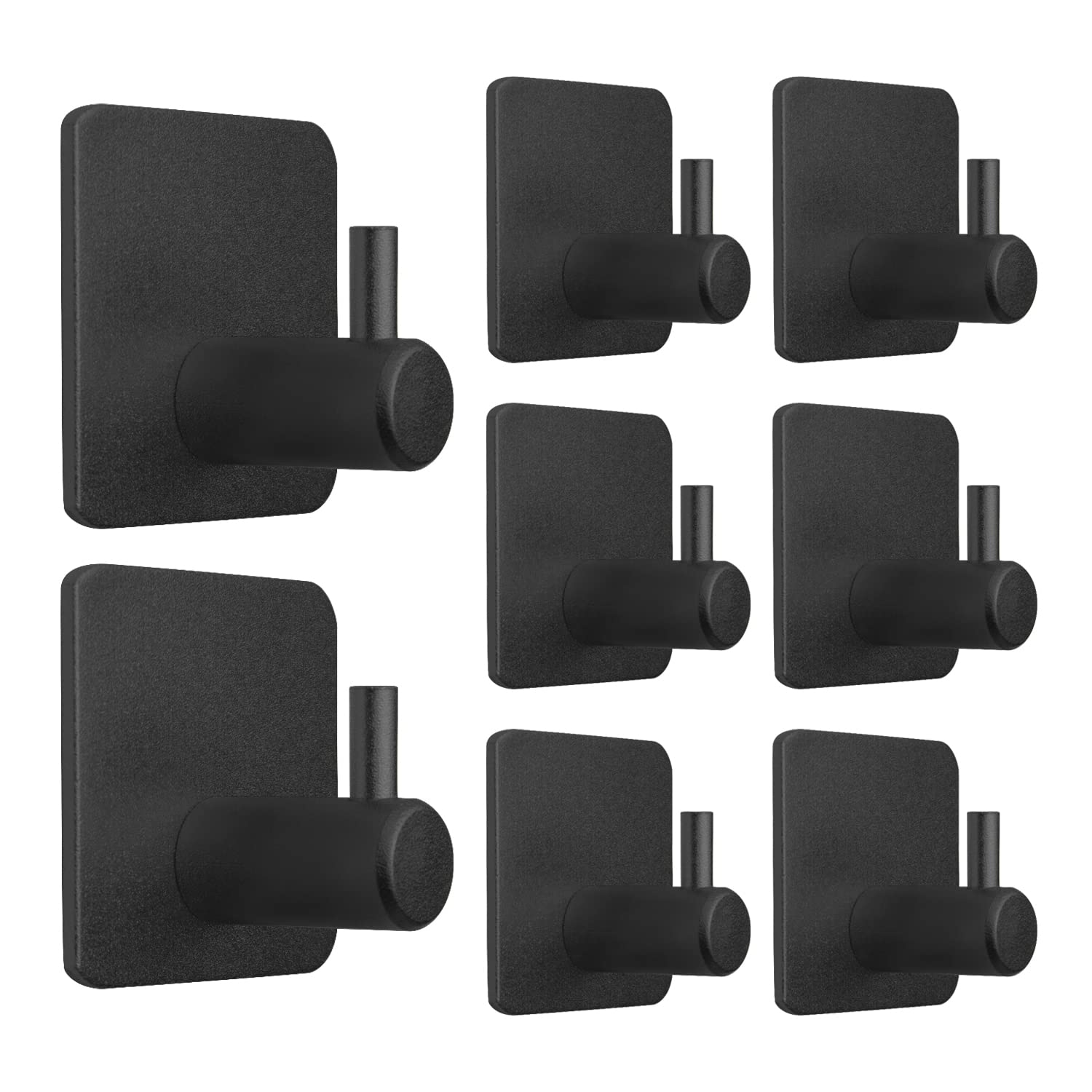 HUFEEOH Adhesive Towel Hooks - 8 Pack Black Stick on Hooks for Bathroom, Kitchen, Bedroom - Strong Wall Mounted Towel Hangers for Home, Hotel & Restroom - Perfect for Hanging Towels, Robes & Kitchen Utensils