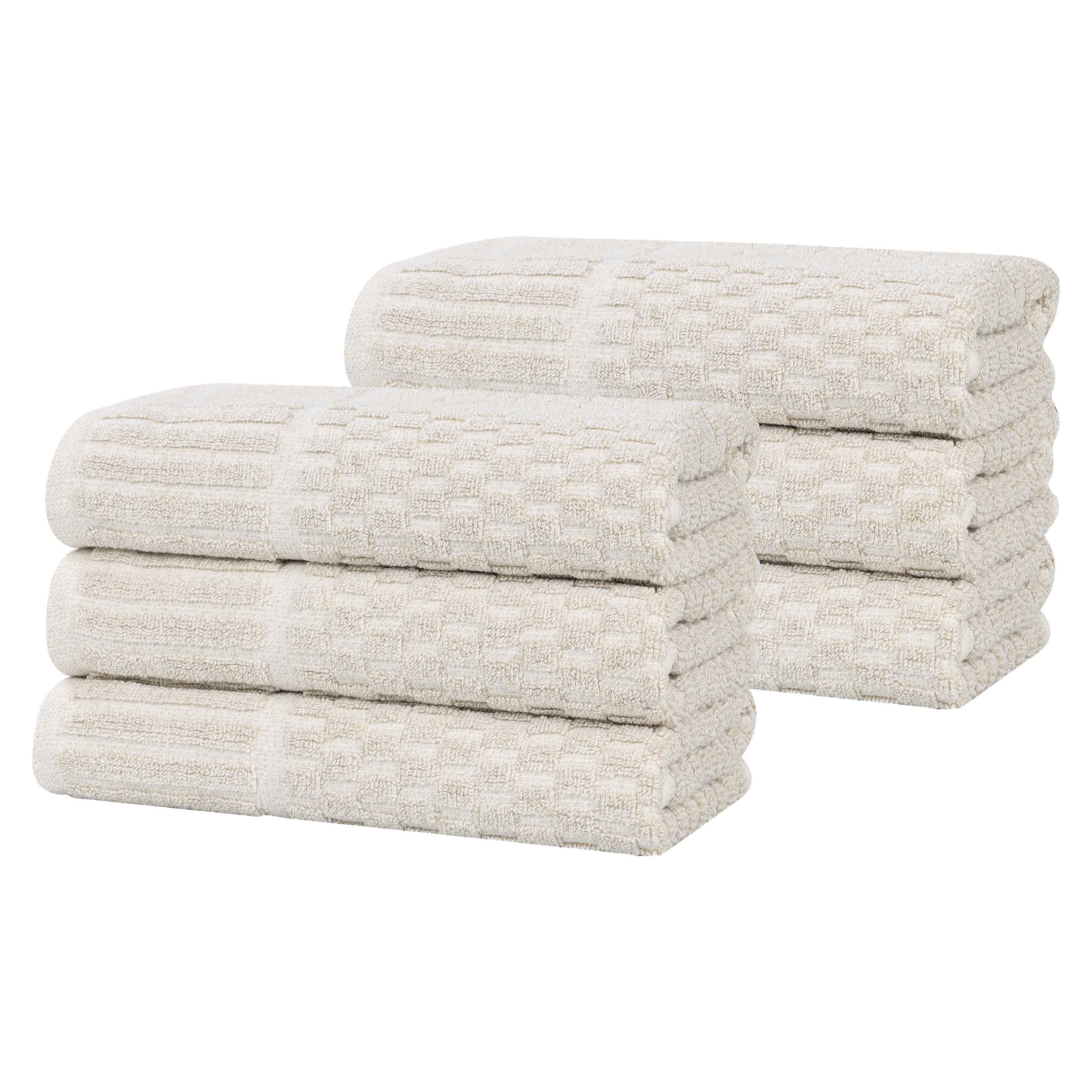 Premium 6-Pack Juno Cotton Blend Checkered Border Hand Towels - Medium Weight, Soft & Absorbent for Kitchen, Bathroom, and Guest Use