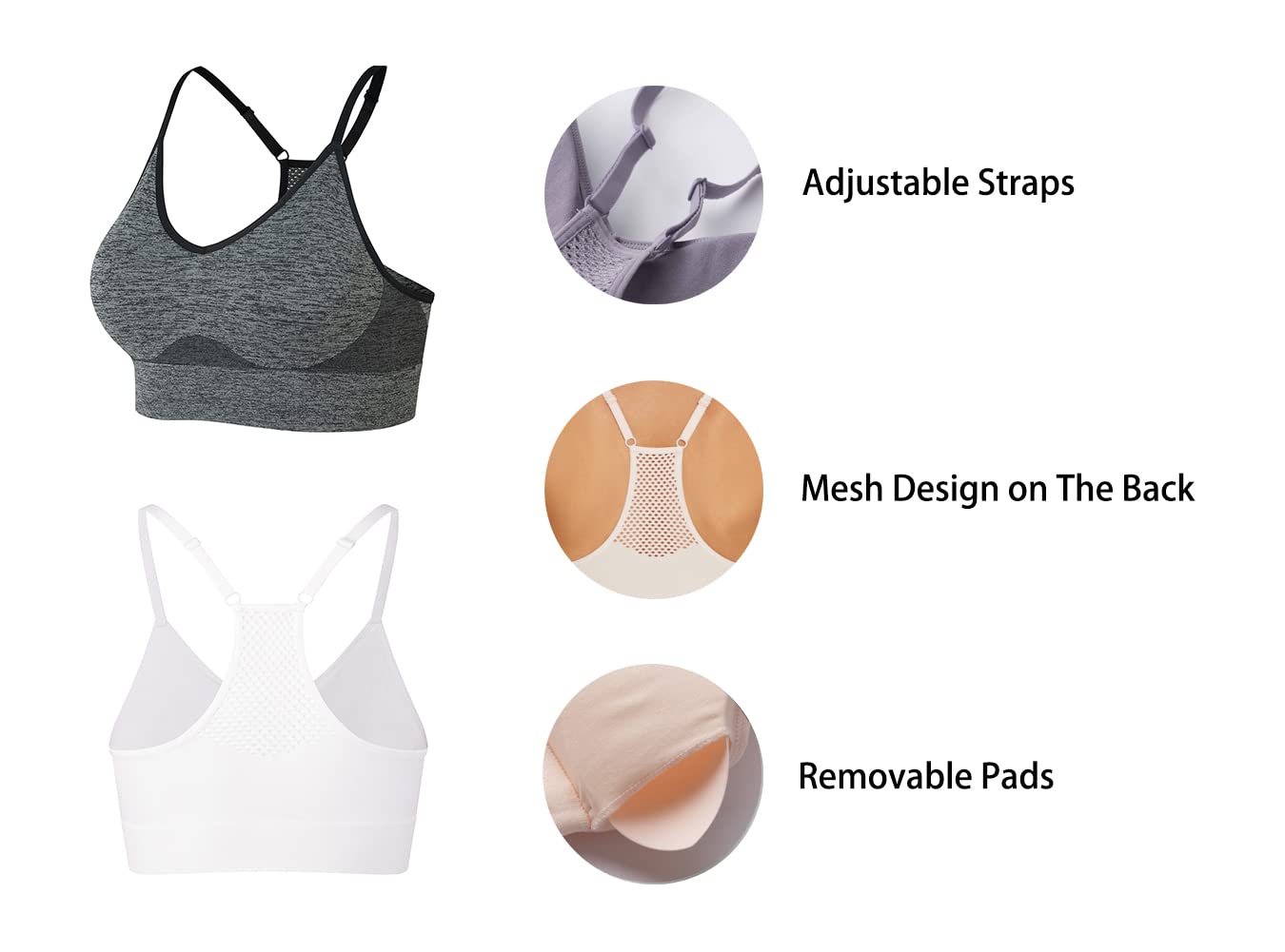 SEGRILA Women's Sports Bra - Padded Racerback Workout Yoga Bras with Adjustable Straps for Running, Gym & Activewear | High Support Comfort for Fitness & Daily Wear