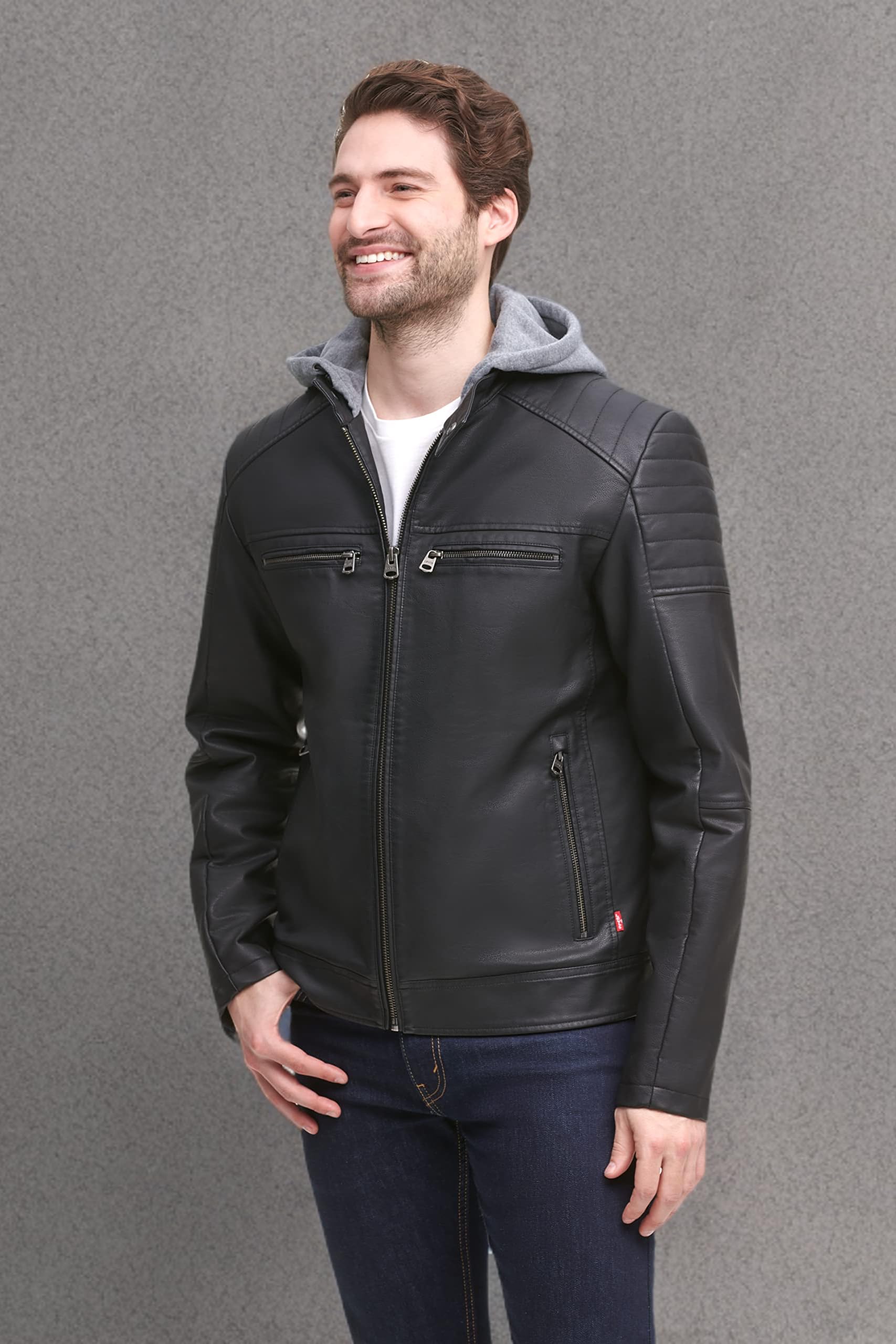Levi's Men's Faux Leather Racer Jacket - Stylish Motorcycle Biker Jacket for Men - Perfect for Casual Wear, Night Out & Riding