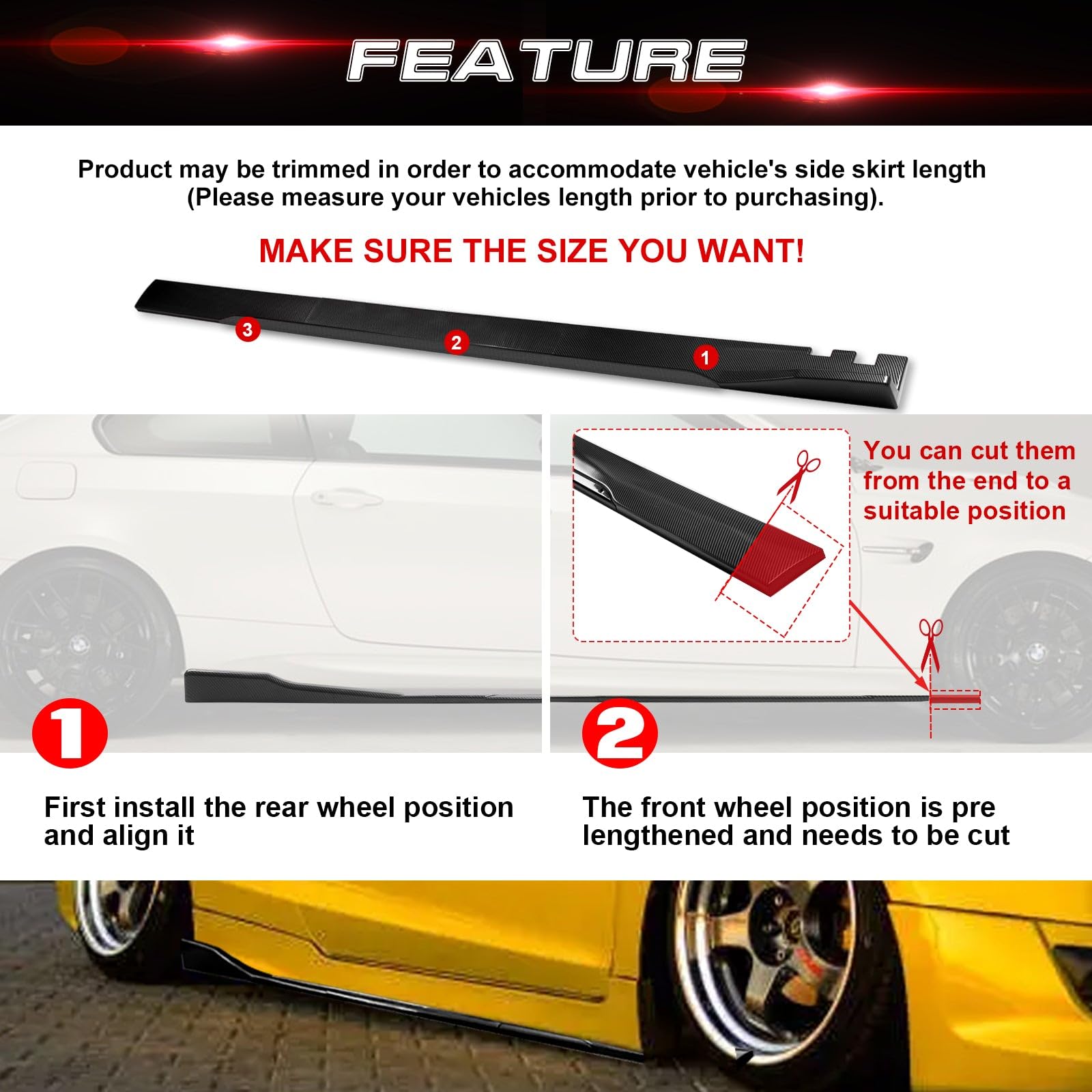 Universal Fit Car Side Skirts - Rocker Panel Protector with Splitter Winglets & Diffuser Bottom Line Extension Body Kit | Durable Protection & Enhanced Style for Sedans, Coupes & Sports Cars | Perfect for Daily Driving & Car Shows
