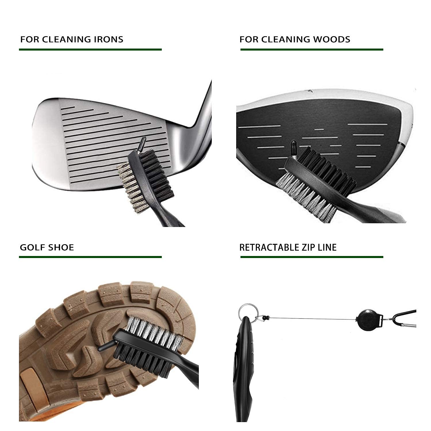 **2-in-1 Golf Club Cleaner Brush – Dual-Sided Nylon & Steel Bristles with Aluminum Carabiner for Golf Shoes – Perfect for On-Course Cleaning & Gear Maintenance**