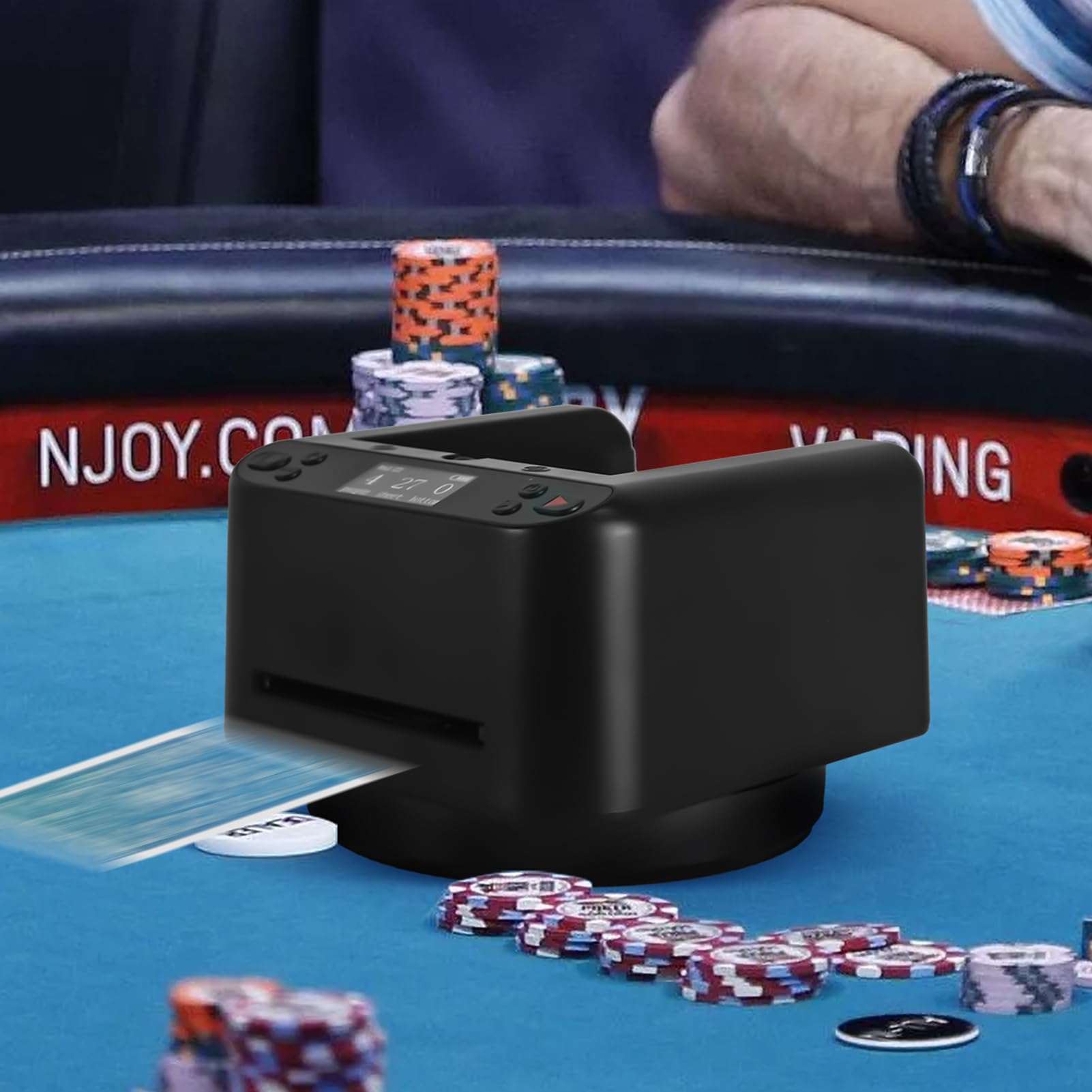 360° Rotating Automatic Card Dealer Machine for Casino Games - Fast & Accurate 2 Deck Poker Dealer for Texas Holdem, Blackjack - Perfect for Home Game Nights & Casino Parties (B-Black-N)