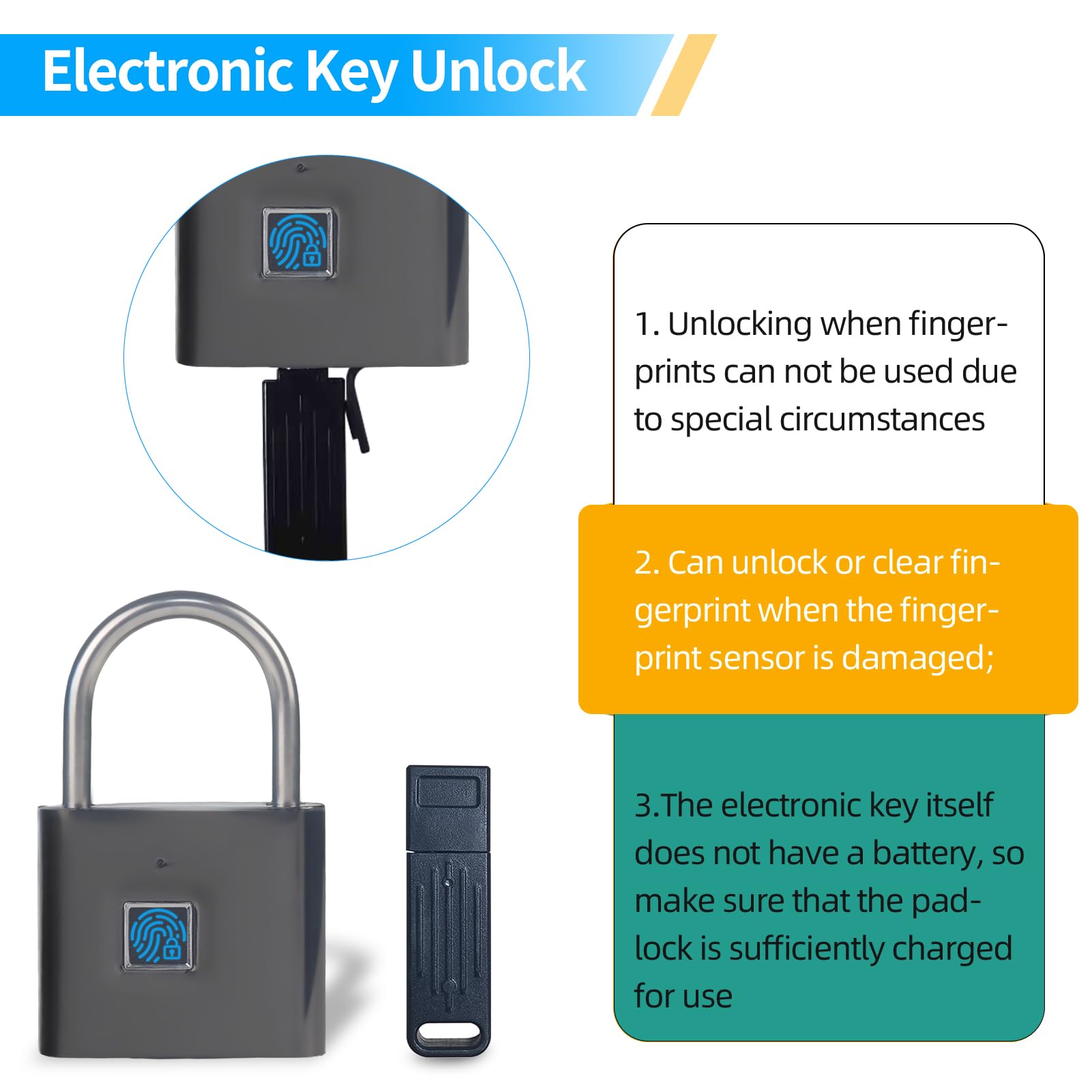 KENRONE Keyless Portable USB Charging Fingerprint Lock SL90 - Smart Digital Padlock for Doors, Lockers & Travel - Quick Unlock, Anti-Theft Security - USB Rechargeable Fingerprint Padlock (Black) - Perfect for Home, Office, Gym Lockers & Luggage Security