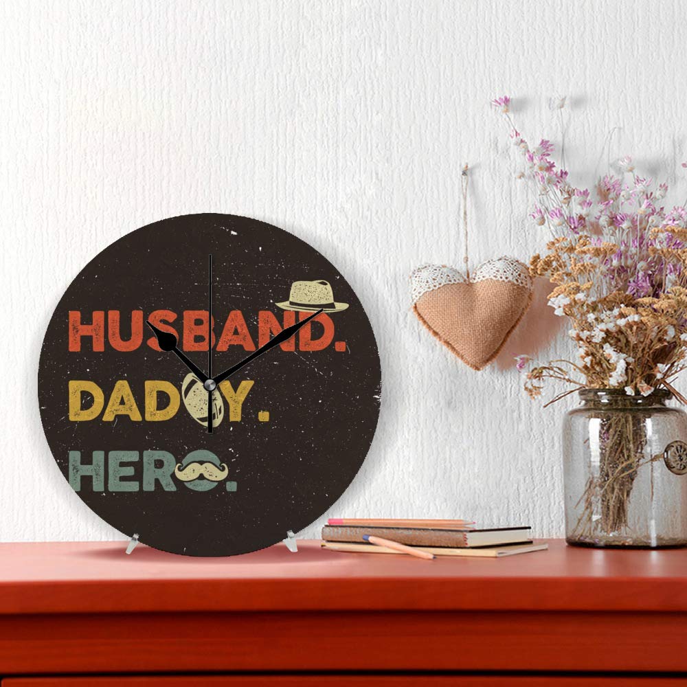 10 Inch Silent Round Tabletop/Wall Clock - Creative Home Decor for Living Room, Bedroom, Office & School - Perfect Gift for Husband, Dad & Everyday Heroes