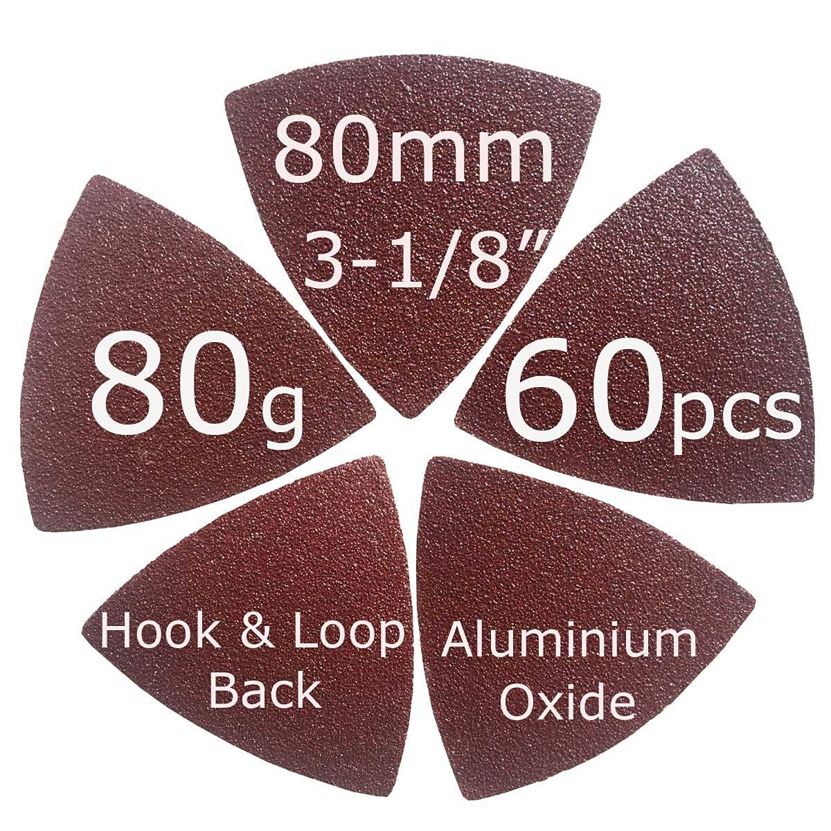 XXGO 180-Piece 3-1/8 Inch (80mm) Triangular Oscillating Multi-Tool Sanding Pad Kit - 60 Pcs Each of 80, 120 & 240 Grit Sandpaper | XGM0308 | Perfect for Woodworking, Drywall Sanding & DIY Home Renovation Projects