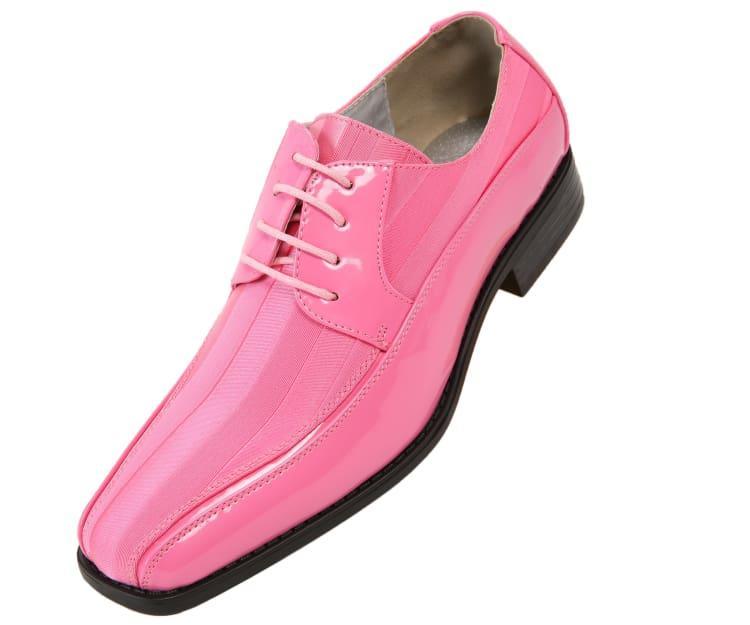 **Men's Pink Striped Satin & Patent Leather Dress Shoes – Formal & Wedding Occasions**