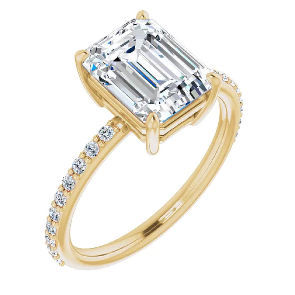 10K Solid Yellow Gold Handmade Engagement Rings – 2.0 CT Emerald Cut Moissanite Diamond Solitaire Wedding Band Set for Women, Bridal Jewelry Gift for Her (Perfect for Proposals, Anniversaries & Special Occasions)