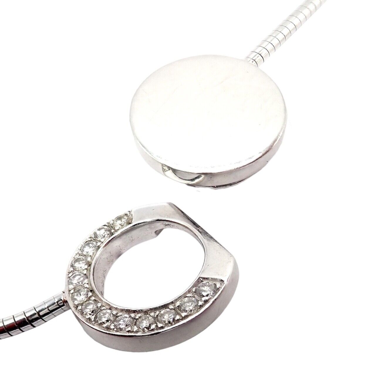 Authentic Dinh Van 18k White Gold Diamond Ombre De Lune Necklace - Luxury Modernist Jewelry for Women, Perfect for Evening Gala & Special Occasions