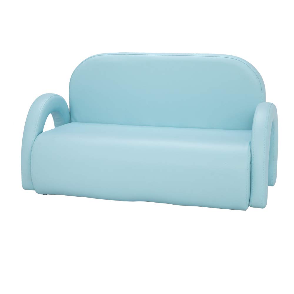 MengK Kids Double Sofa with Rainbow Design in Sky Blue - Perfect for Playrooms, Bedrooms, and Children's Lounging Areas