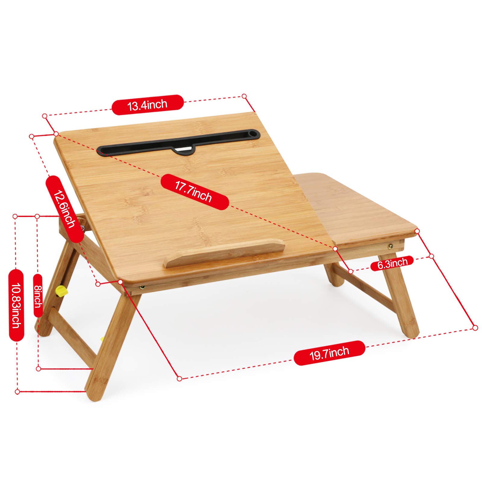 Bamboo Lap Desk for Laptop - Foldable Bed Tray Table Fits 17.7 Inch Laptops, Perfect for Breakfast in Bed, Homework, Study, Reading & Dining - Portable Workstation for Home Office & Dorm Room