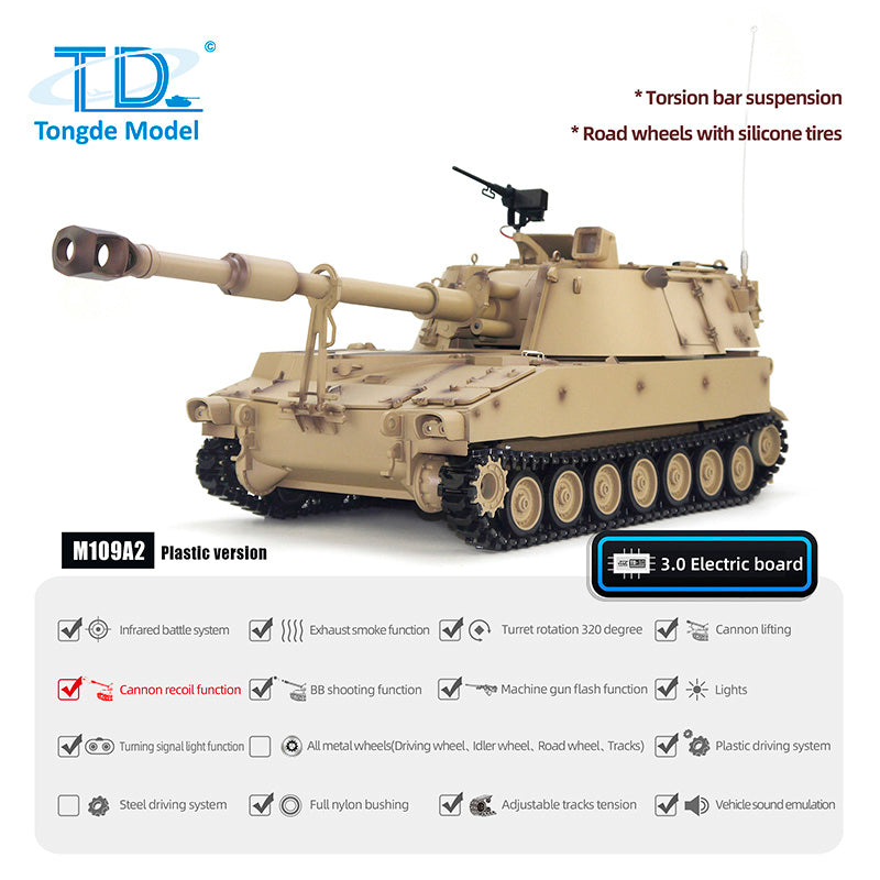 1/16 Scale M109A2 RC Military Tank - Metal Wheels, BB Shooting & Barrel Recoil - Remote Control Self-Propelled Howitzer for Hobbyists & Collectors - Perfect for Outdoor Battles & Military Display