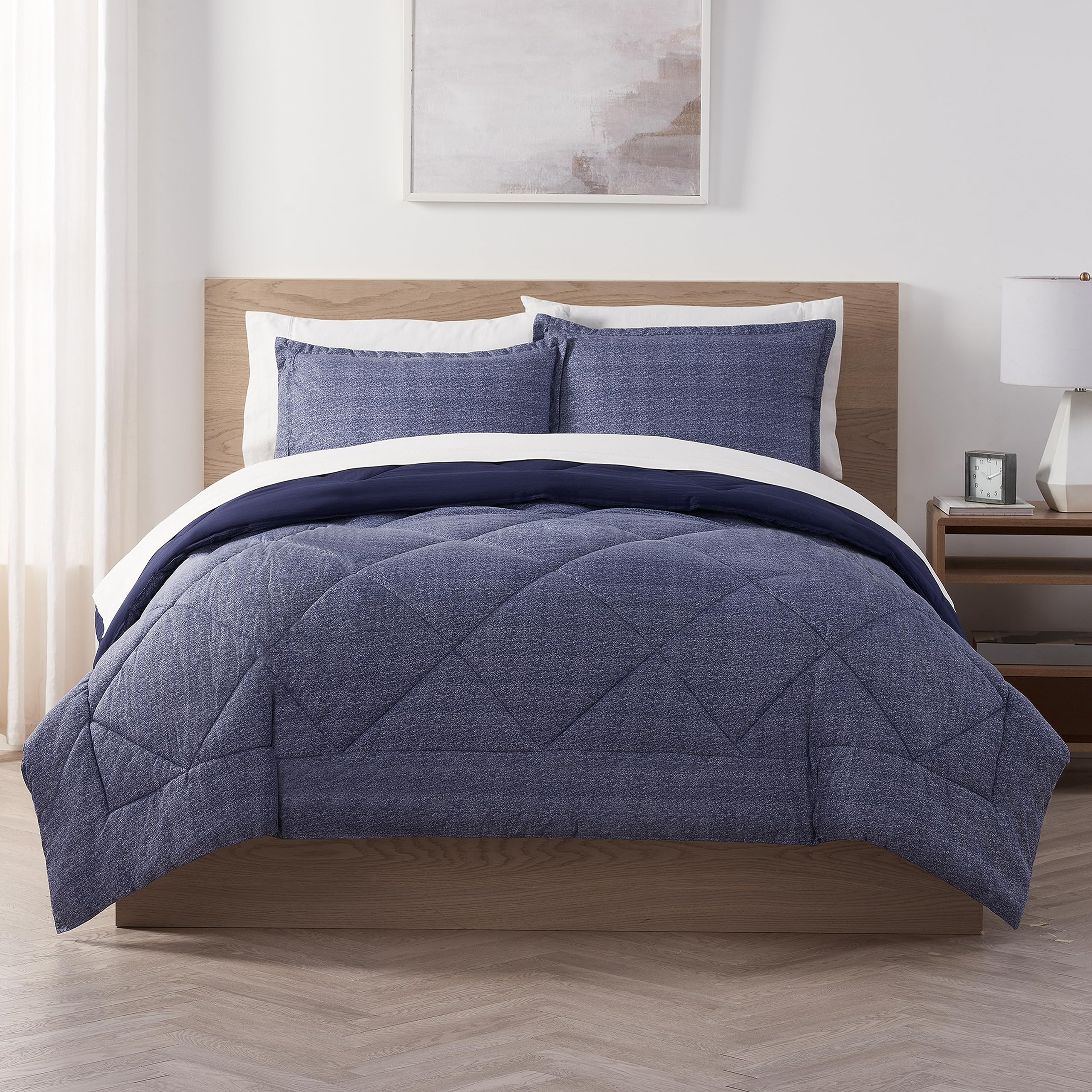 Serta Supersoft Cooling 7-Piece Reversible Comforter Set with Sheets & Pillowcases - All Season King Size Bedding in Peacoat Blue | Breathable & Temperature Regulating for Ultimate Comfort | Perfect for Master Bedrooms, Guest Rooms & Dormitories
