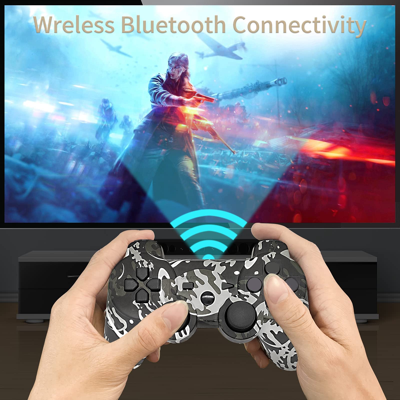 CFORWARD Wireless Game Controller for PS3 - Dual Vibration & 6-Axis Motion Sensor, Rechargeable with USB Charger & Thumb Grips - Perfect for Gaming, Streaming & Multiplayer Sessions