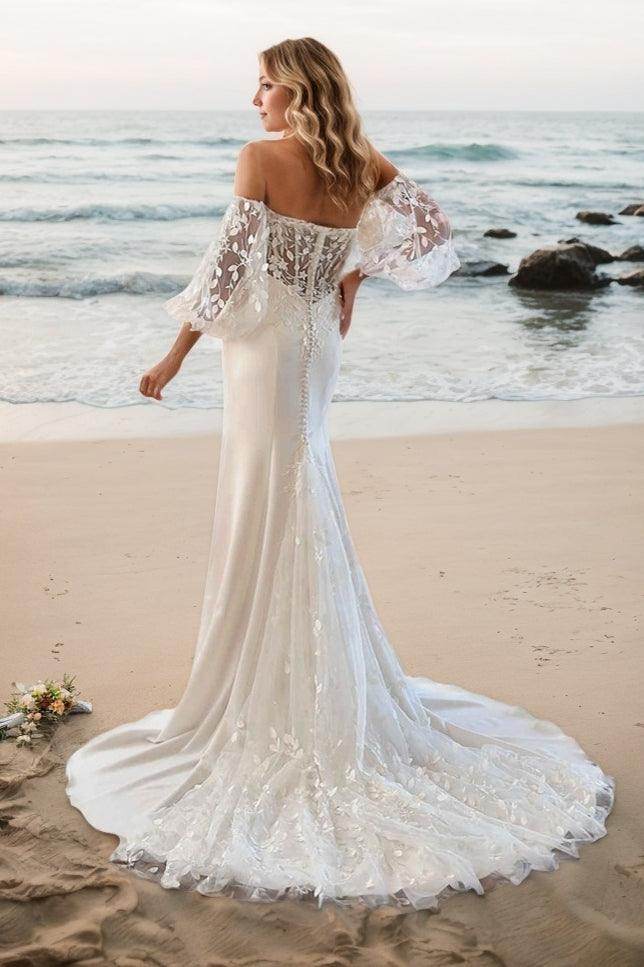 Elegant Mermaid Court Train Lace Wedding Dress with Elastic Fabric - Perfect for Beach, Church, and Formal Bridal Ceremonies (Style CW3516)