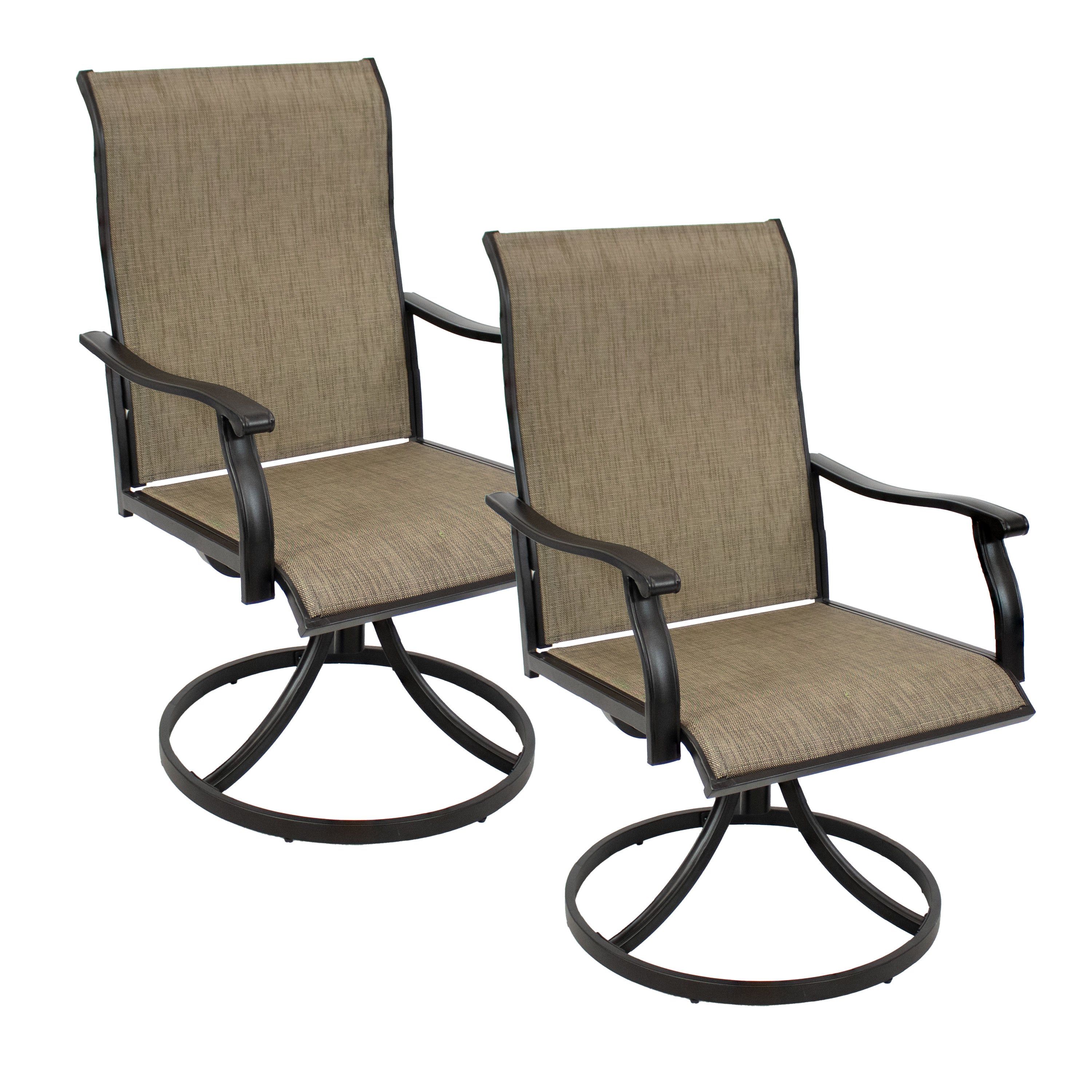 Sunnydaze High Back Swivel Patio Dining Chairs - Set of 2, Brown - Comfortable Outdoor Seating for Garden, Deck, Poolside & Backyard Dining