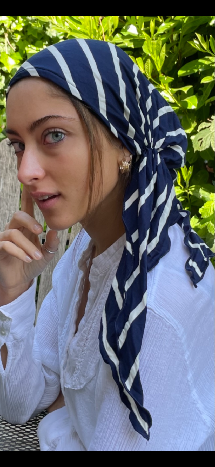 Blue and White Striped Pre-Tied Scarf Tichel | Modern Hair Wrap & Fashion Headscarf for Women | USA-Made Exercise Hijab | Perfect for Workouts, Yoga & Everyday Style