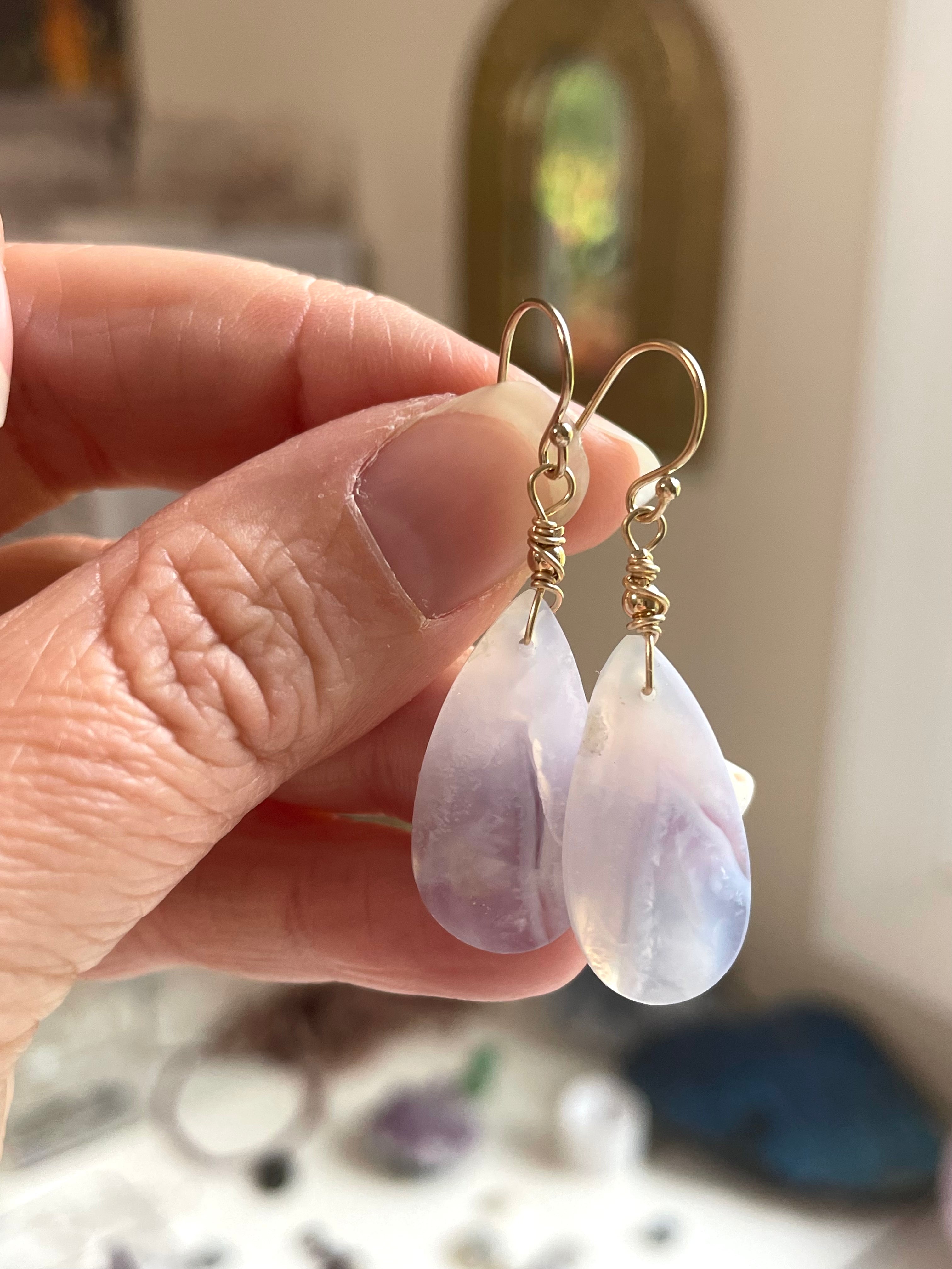 Blue Lace Agate Earrings 14K Gold Filled - Dainty Boho Jewelry for Women, Perfect for Weddings, Parties & Everyday Wear