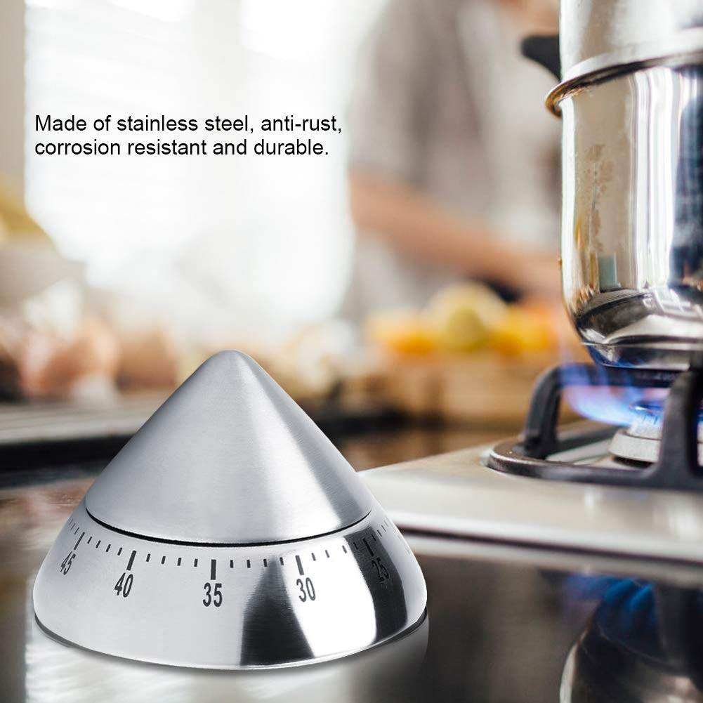 60 Minute Stainless Steel Mechanical Kitchen Timer - Cone Shaped Countdown Cooking Timer for Baking, Roasting & Meal Prep (Silver) | Perfect for Home Chefs & Professional Kitchens