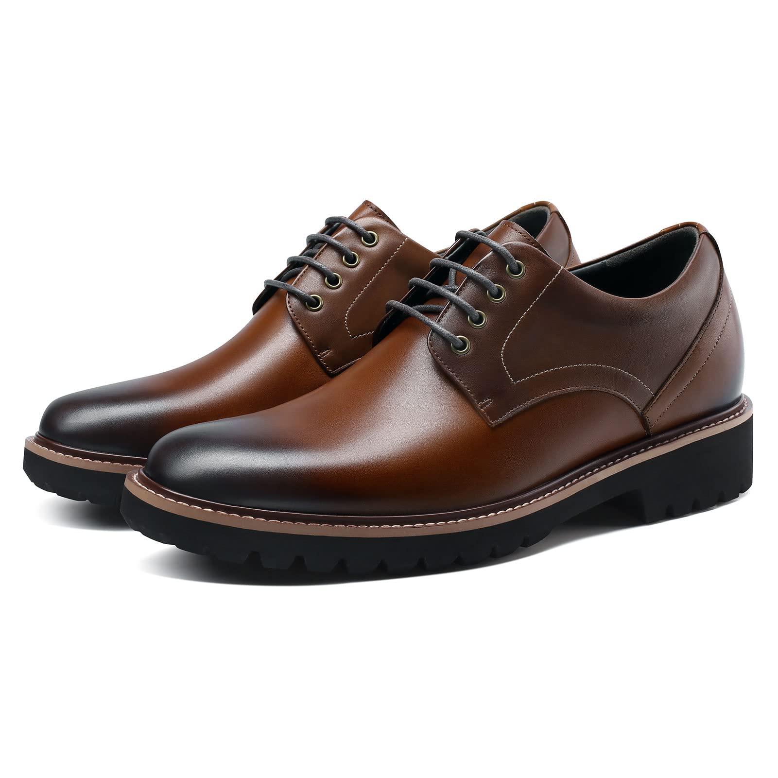 CHAMARIPA Men's Height Increasing Shoes - Leather Lace-up Dress Elevator Shoes for Discreet Height Boost | Perfect for Work, Weddings & Formal Events