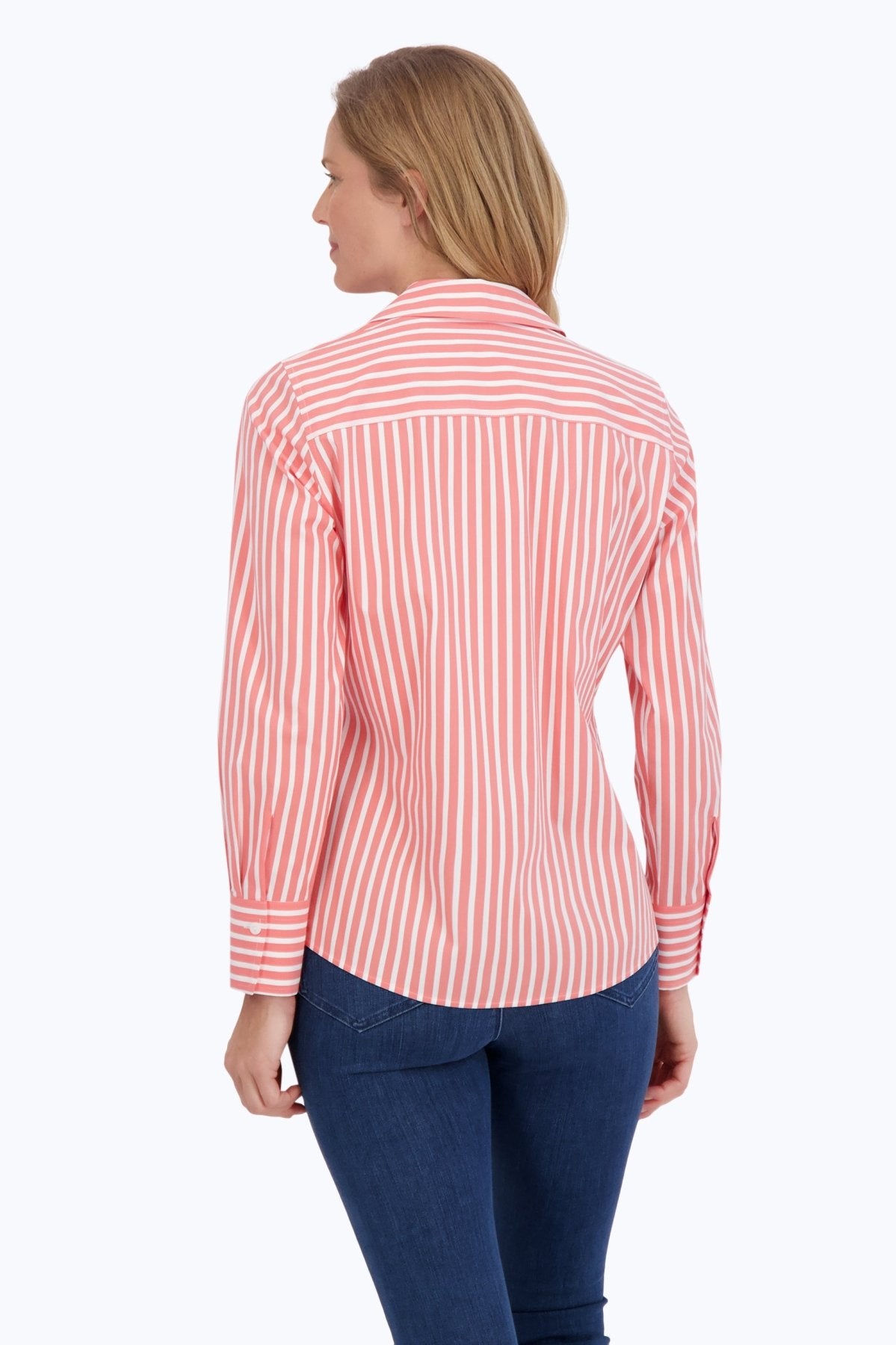 Mary No Iron Stretch Stripe Long Sleeve Shirt for Women - Wrinkle-Free Comfort Fit Office & Casual Wear