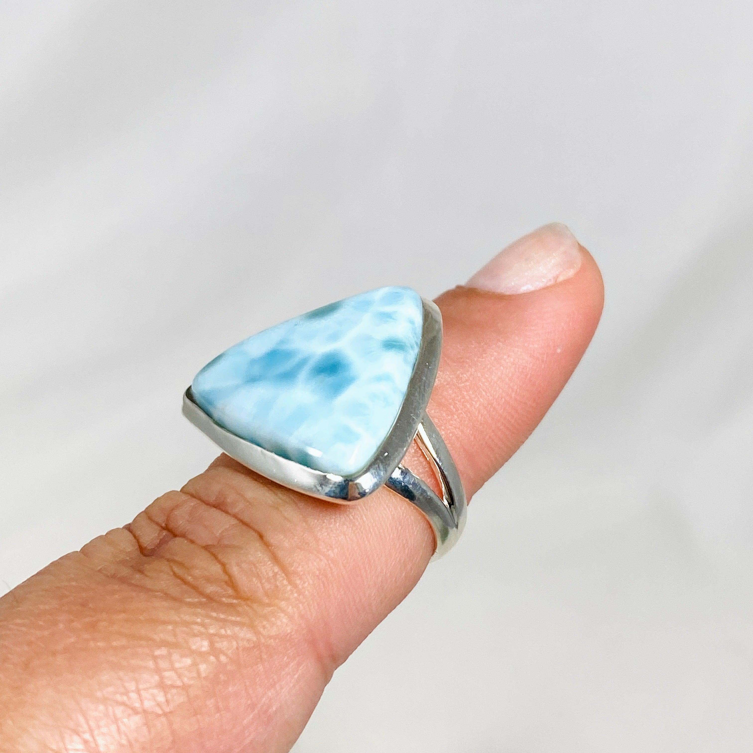 Larimar Triangular Ring Size 6 KRGJ3097 - Handmade Sterling Silver Jewelry for Women, Perfect for Gifts, Weddings & Everyday Wear