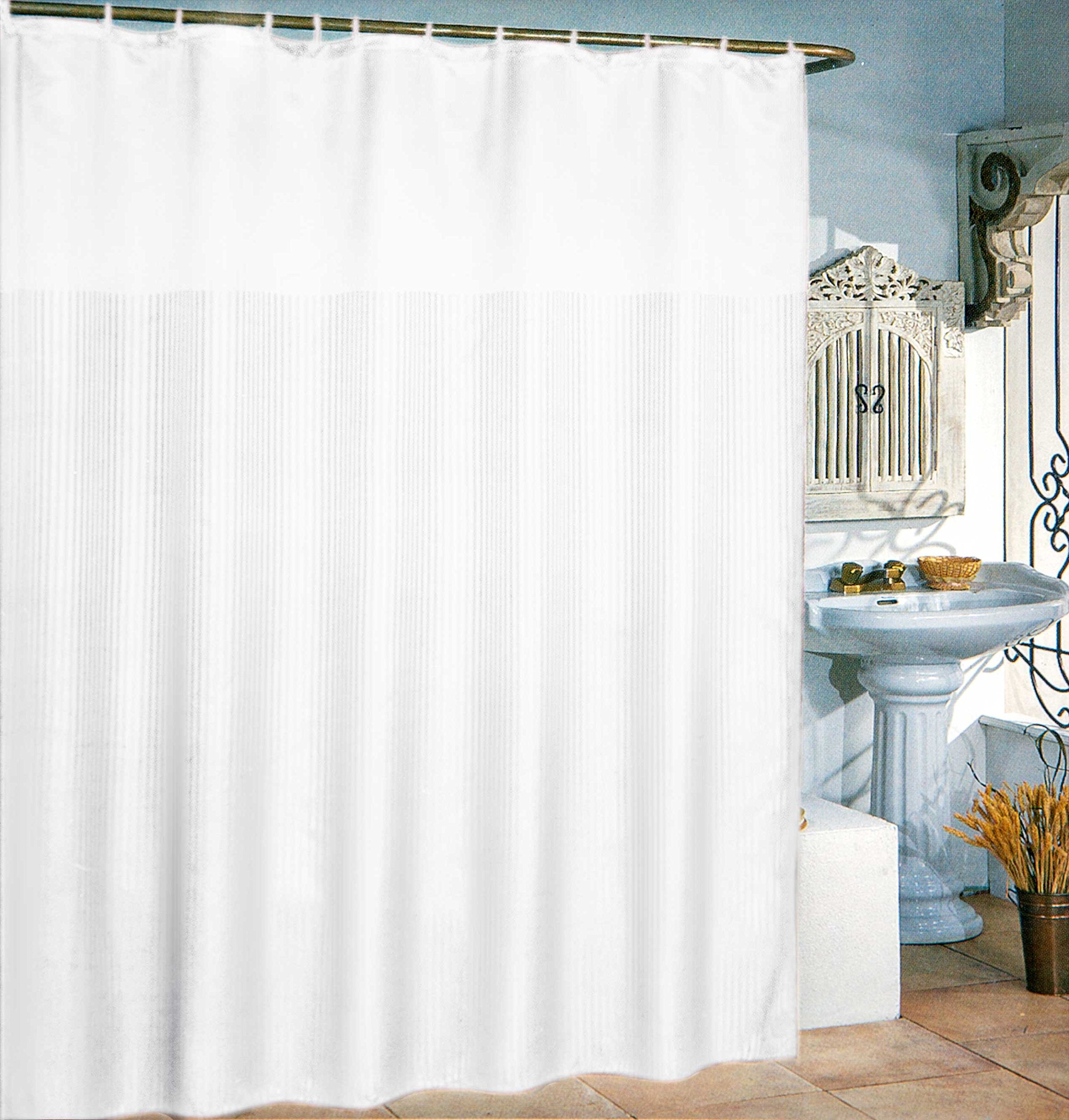 Waterproof Silky Soft Shower Curtain with 12 Grommet Rings - 72x72 Inches, White & Gray Striped Design - Perfect for Bathrooms, Dorms, and Guest Rooms