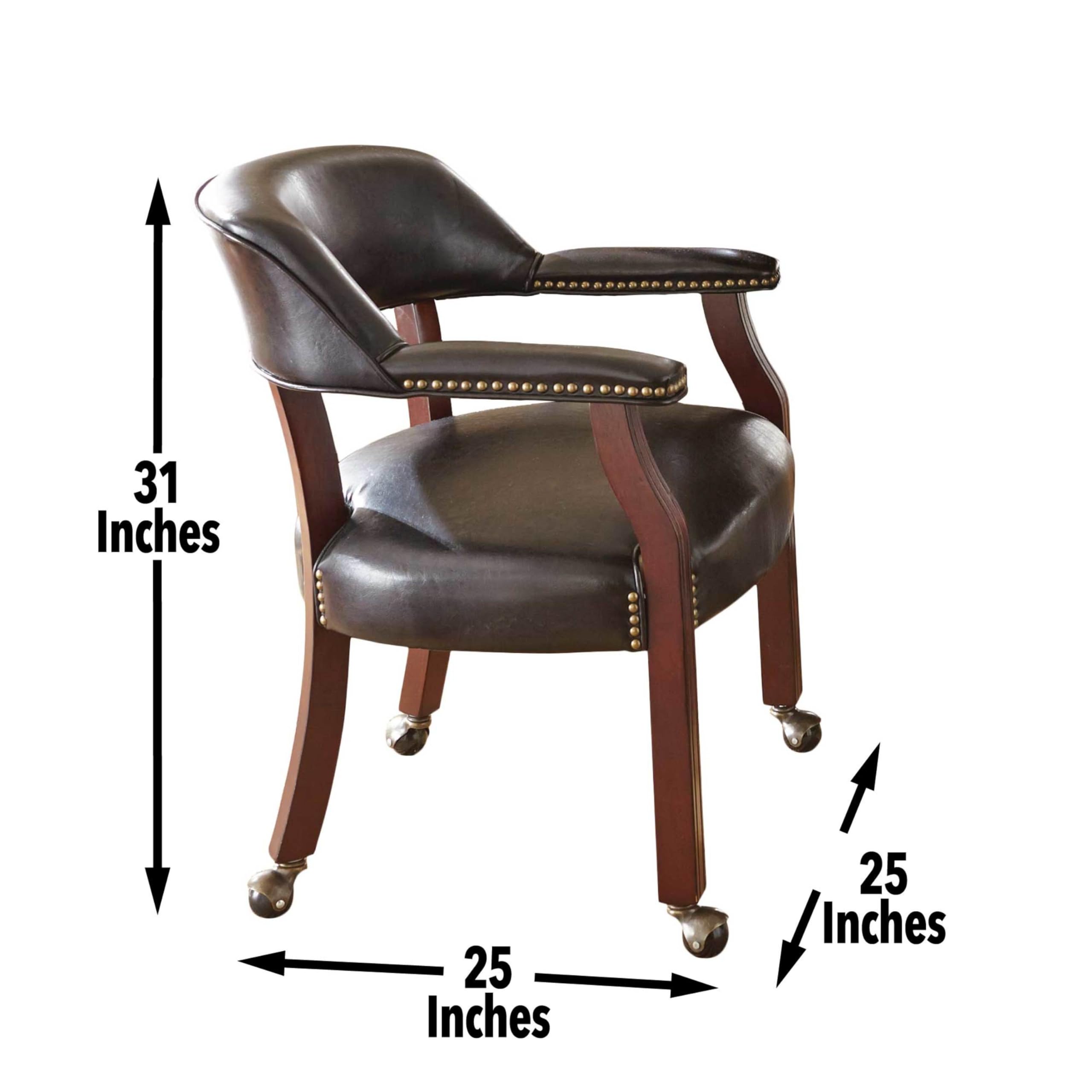 Steve Silver Co Tournament Arm Dining Chair with Casters - Upholstered Vegan Leather with Nailhead Trim - 25