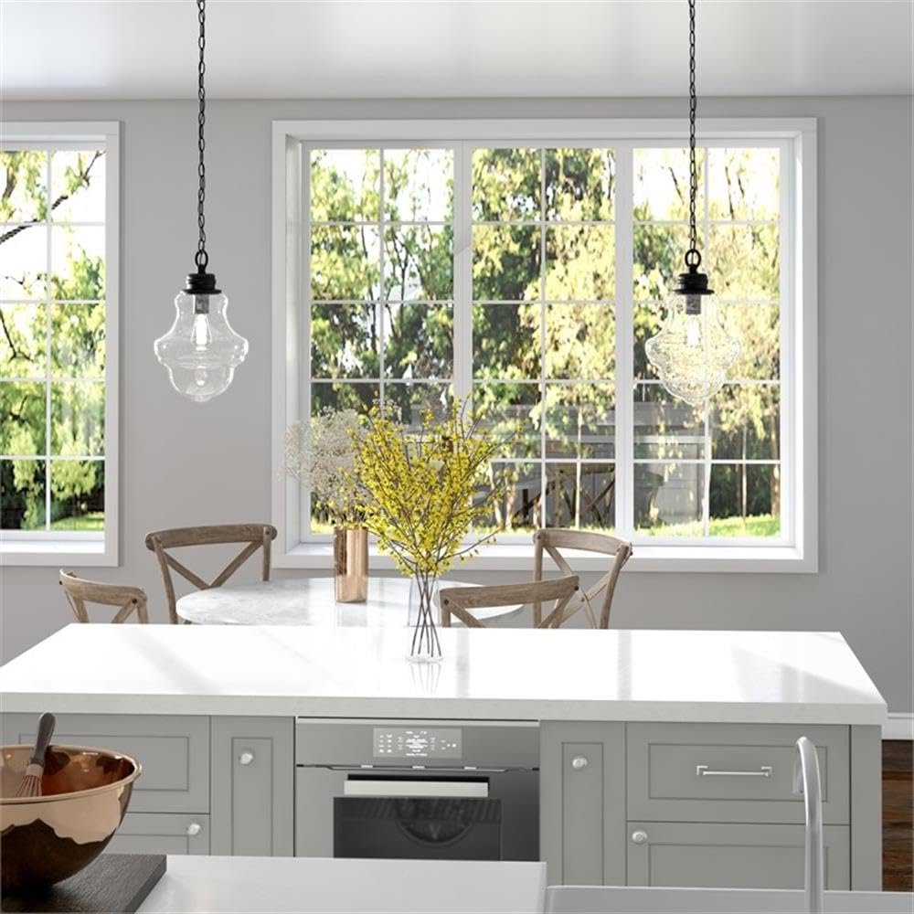 Henn&Hart 9 Inch Blackened Bronze Metal and Glass Pendant Light Fixture - Perfect for Dining Room, Kitchen Island, or Entryway Lighting