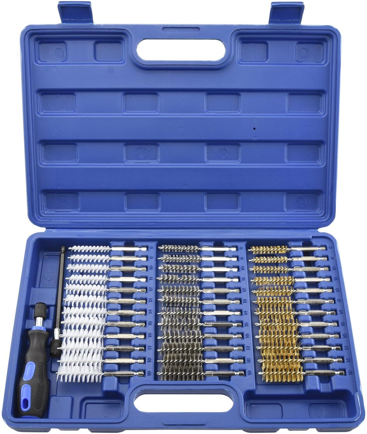 NEIKO 00325A 38-Piece Wire Brush Drill Attachment Set with 1/4-Inch Hex Shank | SAE & MM Brushes Assortment | Compatible with Power Drills & Die Grinders | Perfect for Rust Removal, Surface Cleaning & Metal Polishing