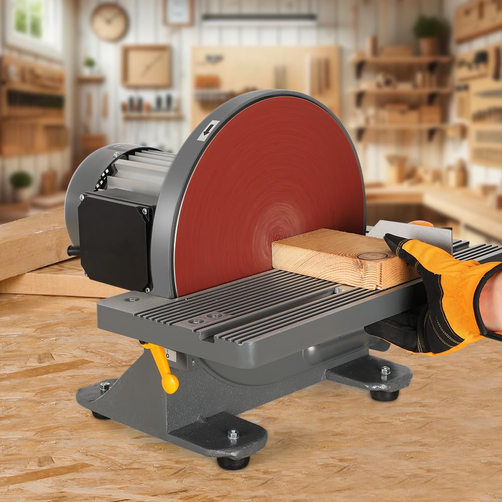 Hoteche 12-Inch Benchtop Disc Sander | 6.5-Amp Sanding Machine with Miter Gauge & Dust Collection System | Wood & Metal Sanding Tool for DIY Projects, Woodworking & Metalworking